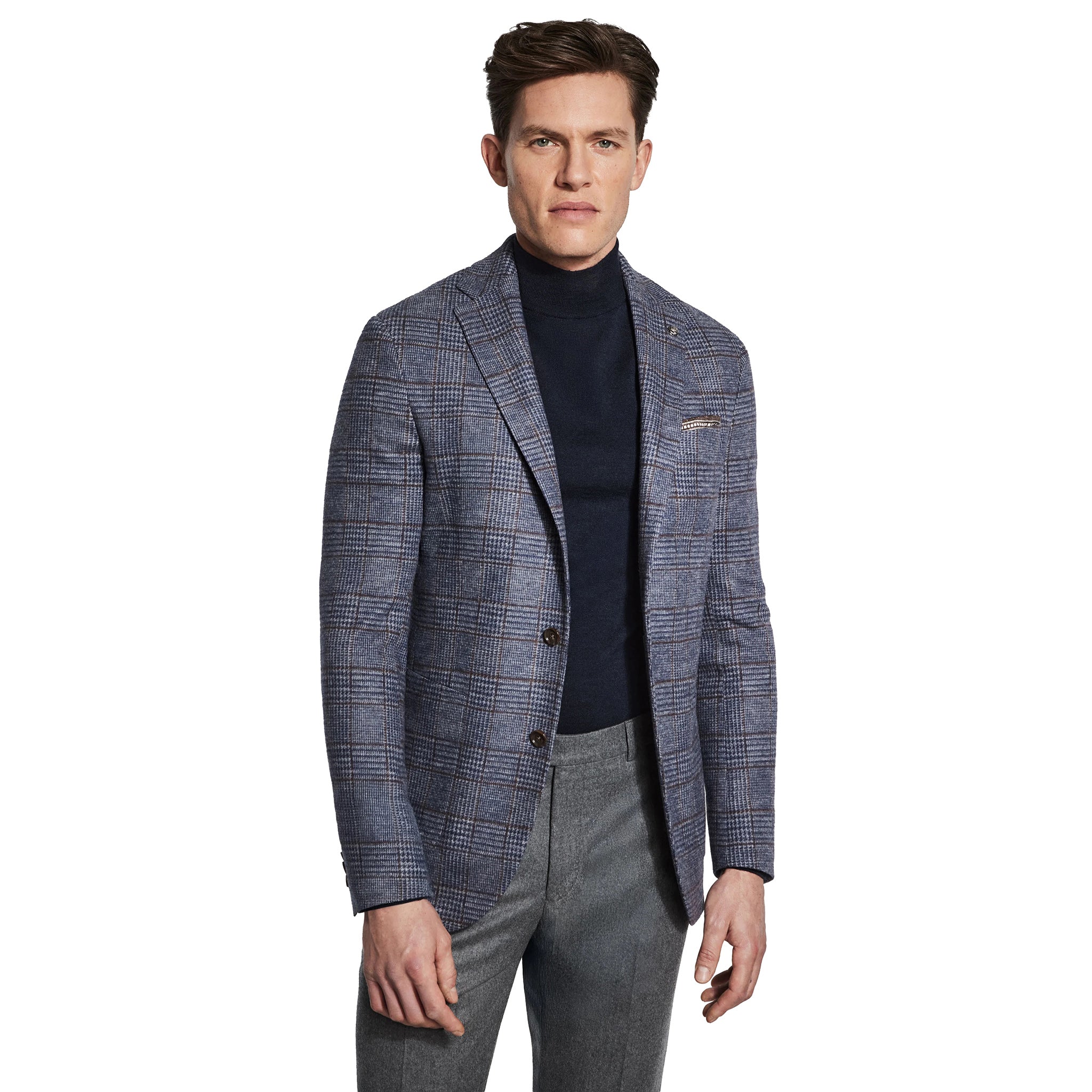 Blue Check Loro Piana Hartford Contemporary Fit Knitted Sport Jacket - Jack Victor