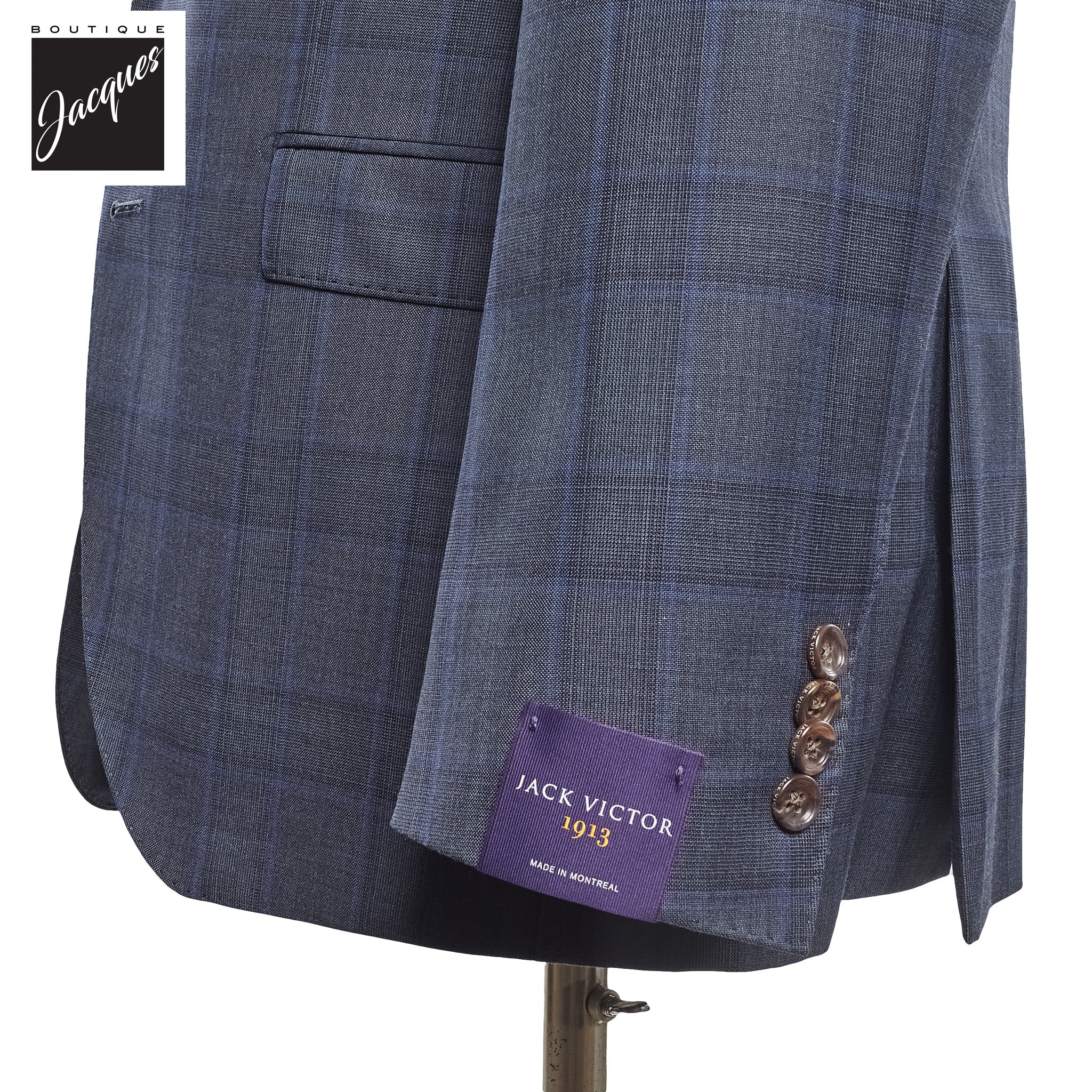 Gray with Blue Check Essence Modern Fit Loro Piana Wool Suit - Jack Victor 1913 - Image 3