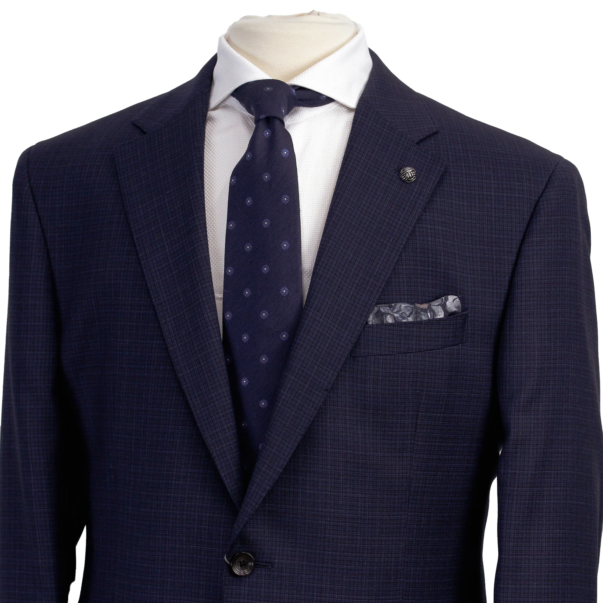 Navy Neat Check Esprit Modern Fit Loro Piana Wool Suit - Jack Victor - Image 2