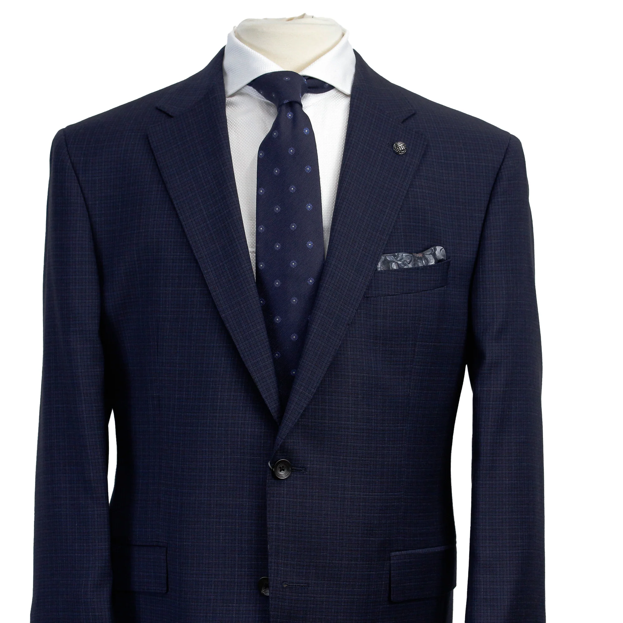 Navy Neat Check Esprit Modern Fit Loro Piana Wool Suit - Jack Victor - Image 4