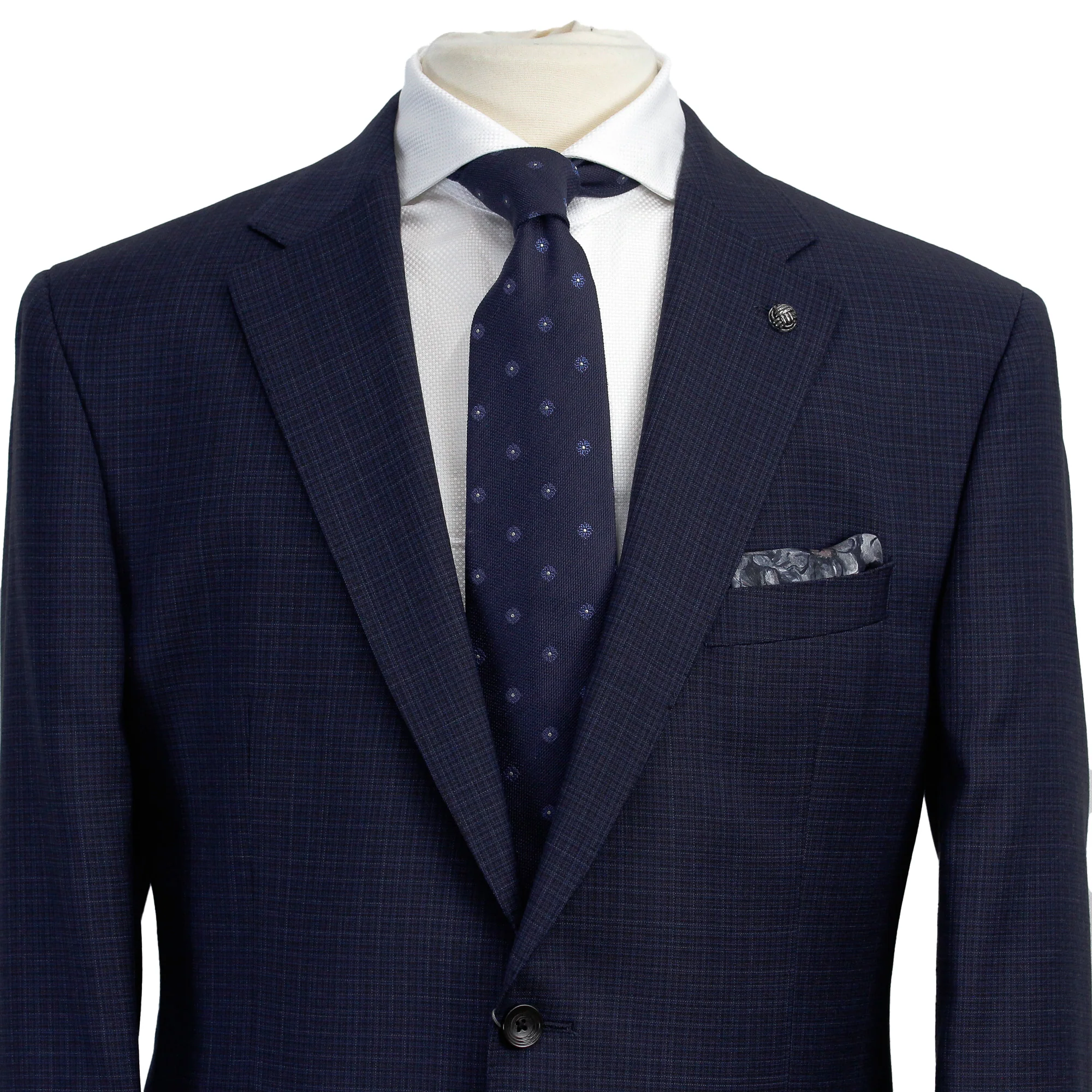 Navy Neat Check Esprit Modern Fit Loro Piana Wool Suit - Jack Victor - Image 5