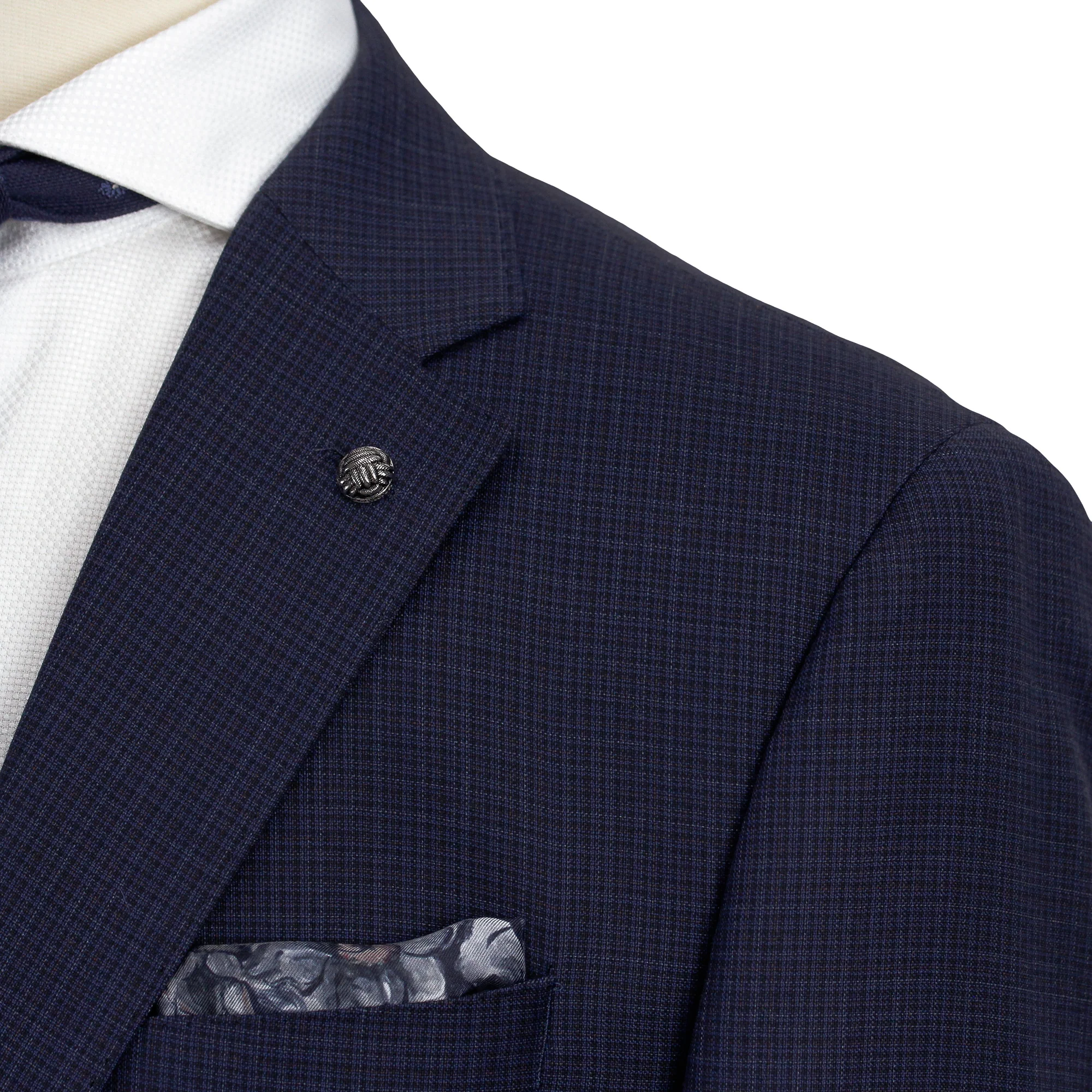 Navy Neat Check Esprit Modern Fit Loro Piana Wool Suit - Jack Victor - Image 6