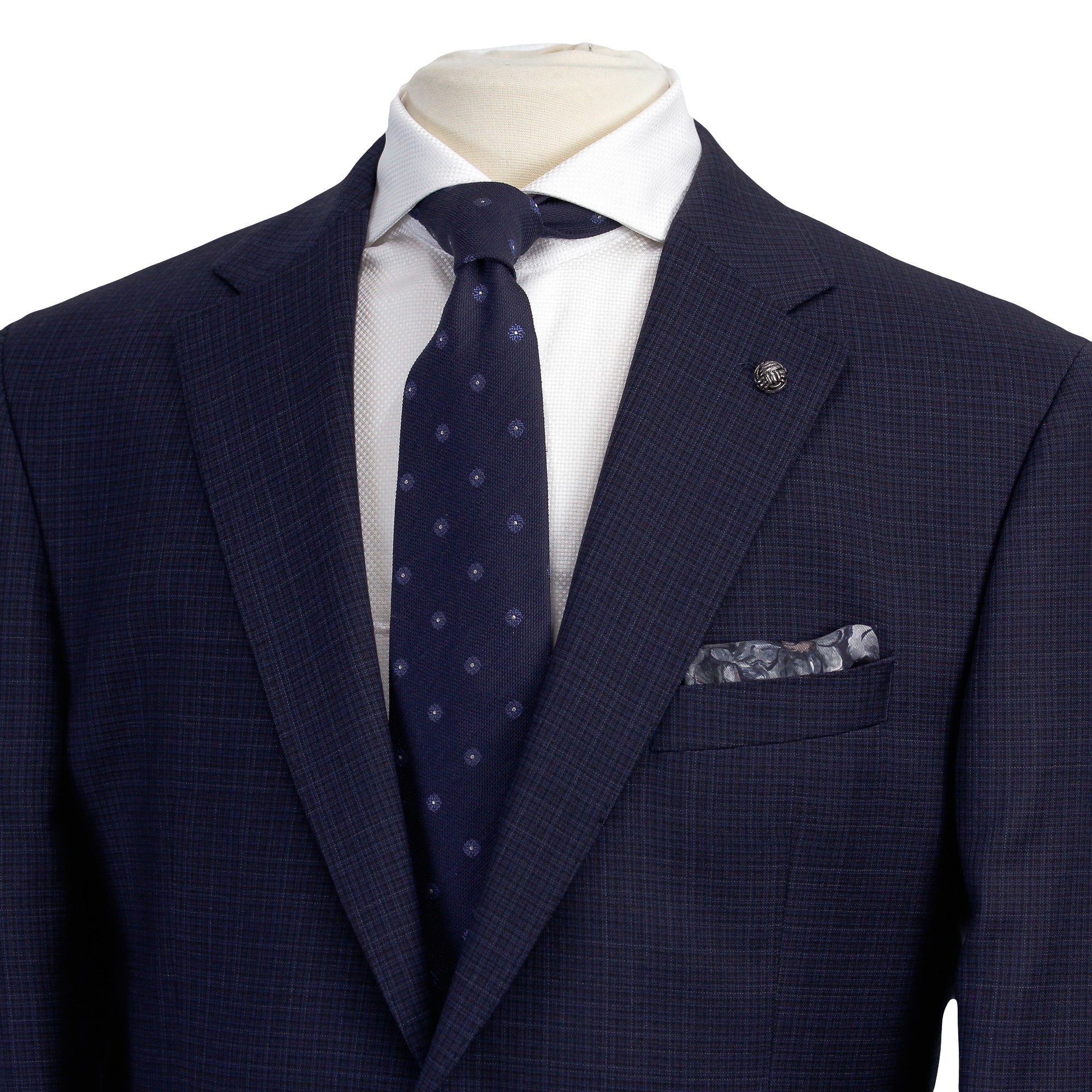 Navy Neat Check Esprit Modern Fit Loro Piana Wool Suit - Jack Victor - Image 7