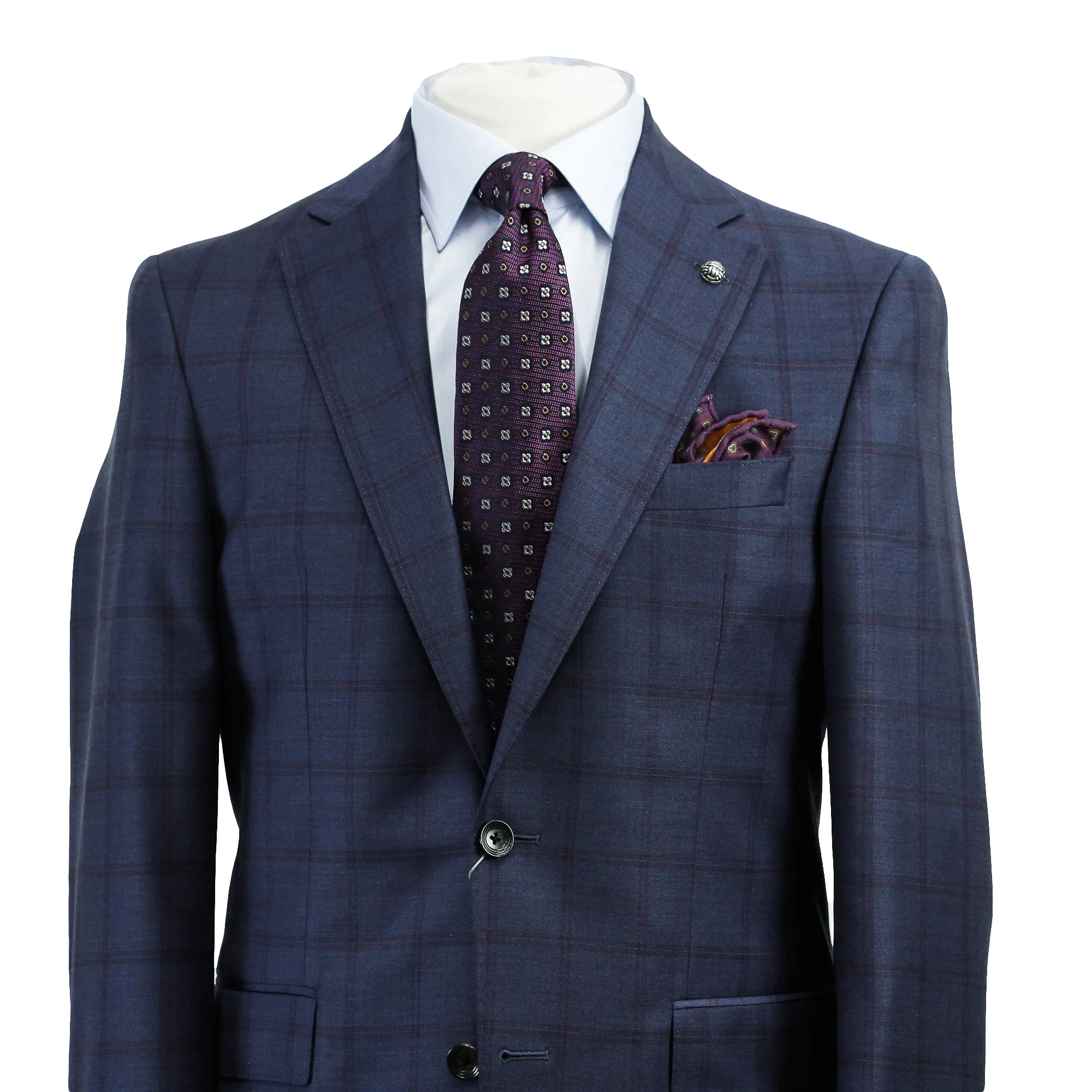 Blue Windowpane Check Esprit Modern Fit Wool Suit - Jack Victor - Image 3