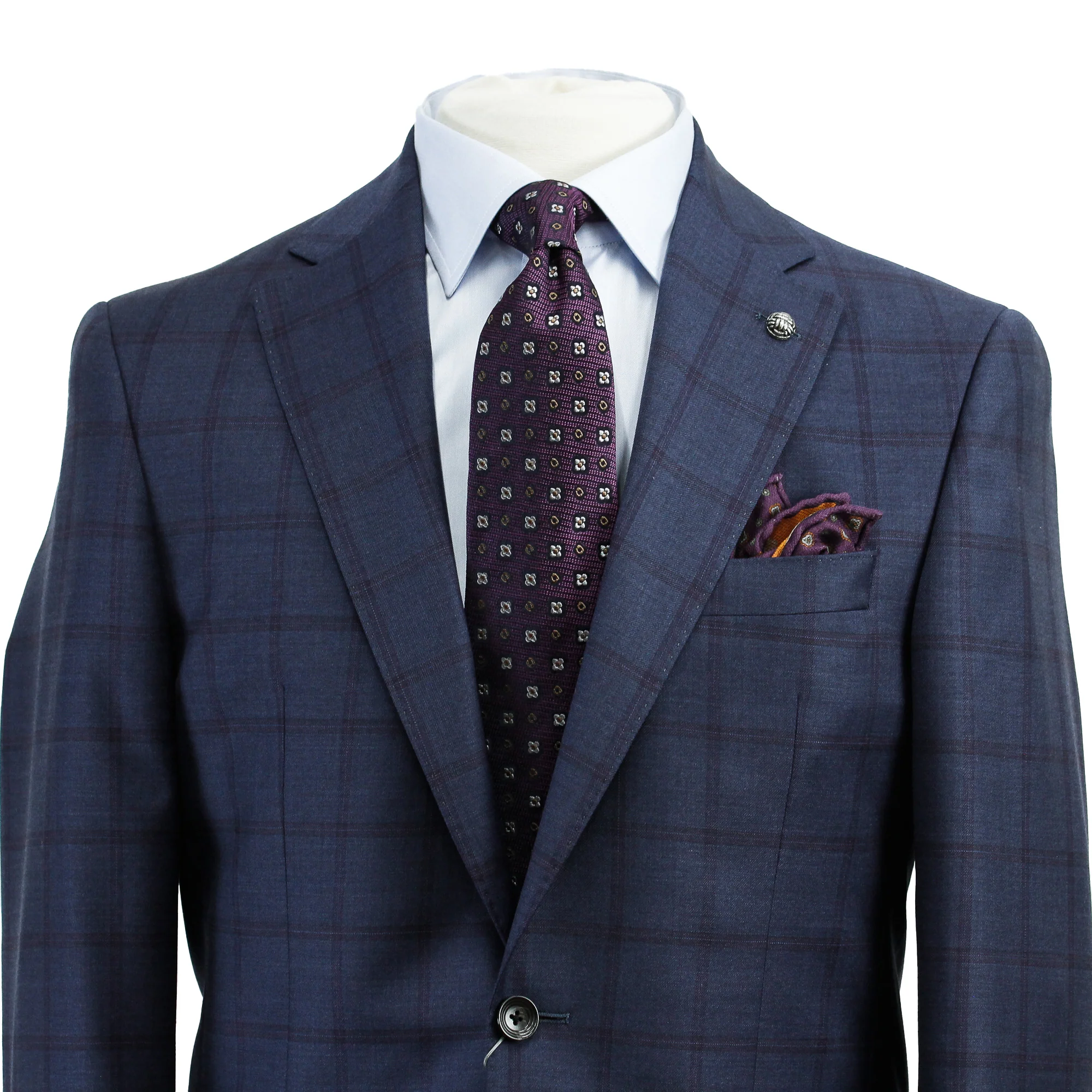 Blue Windowpane Check Esprit Modern Fit Wool Suit - Jack Victor - Image 4