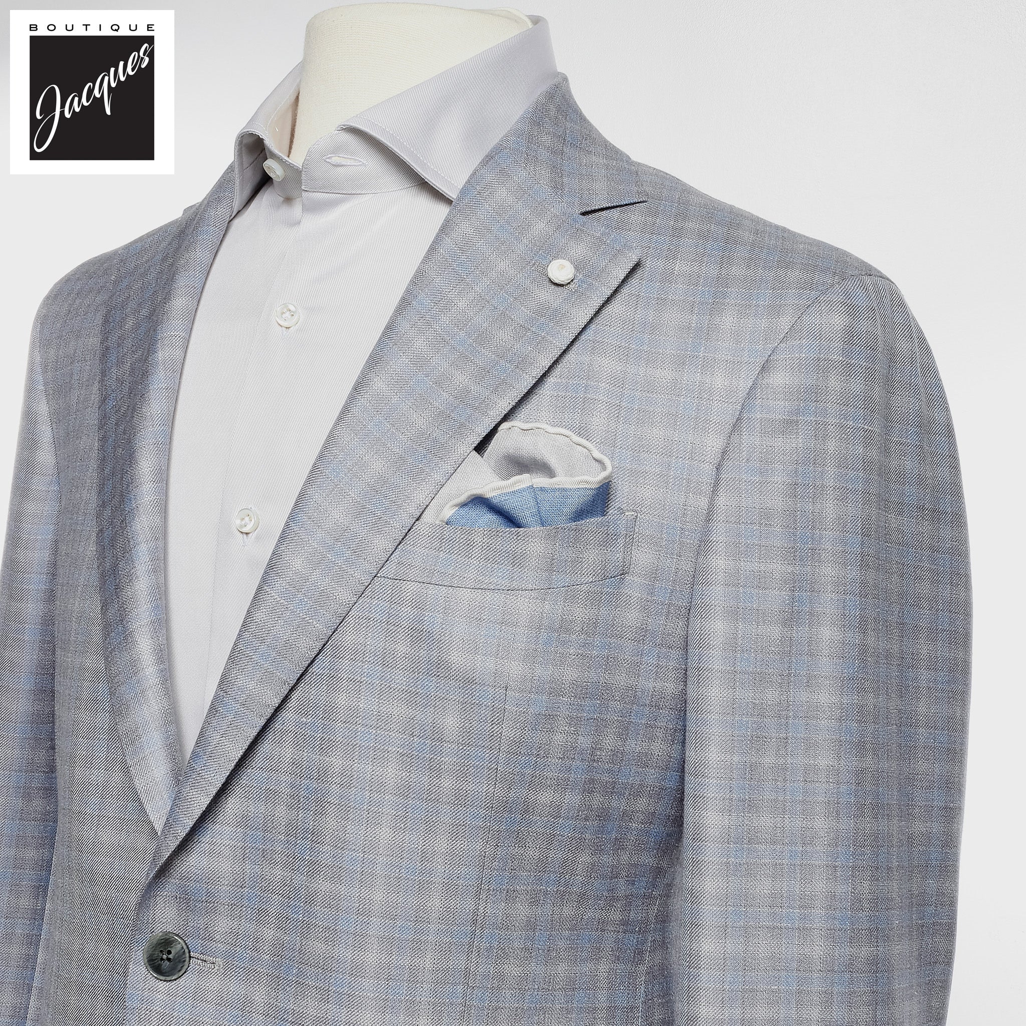 Blue Check Wool-Silk Dream Fit Sport Jacket - Luigi Bianchi - Image 2