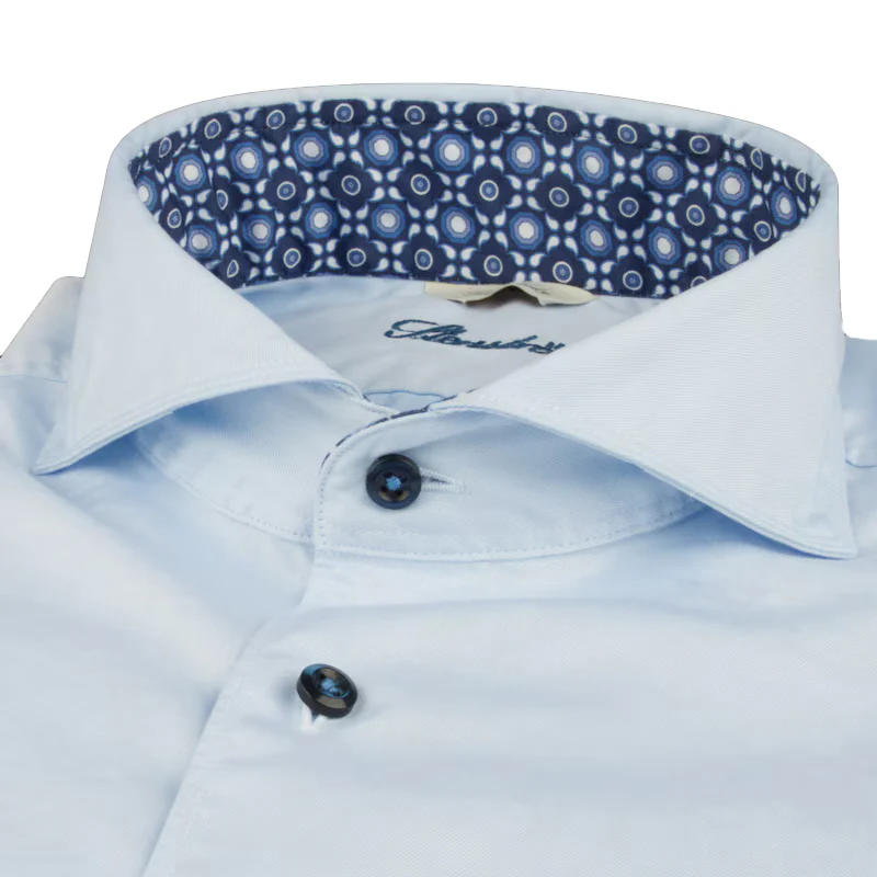 Blue Contrast Trim Cotton Twill Fitted Body Shirt - Image 2