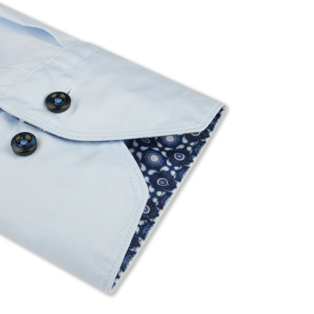 Blue Contrast Trim Cotton Twill Fitted Body Shirt - Image 3