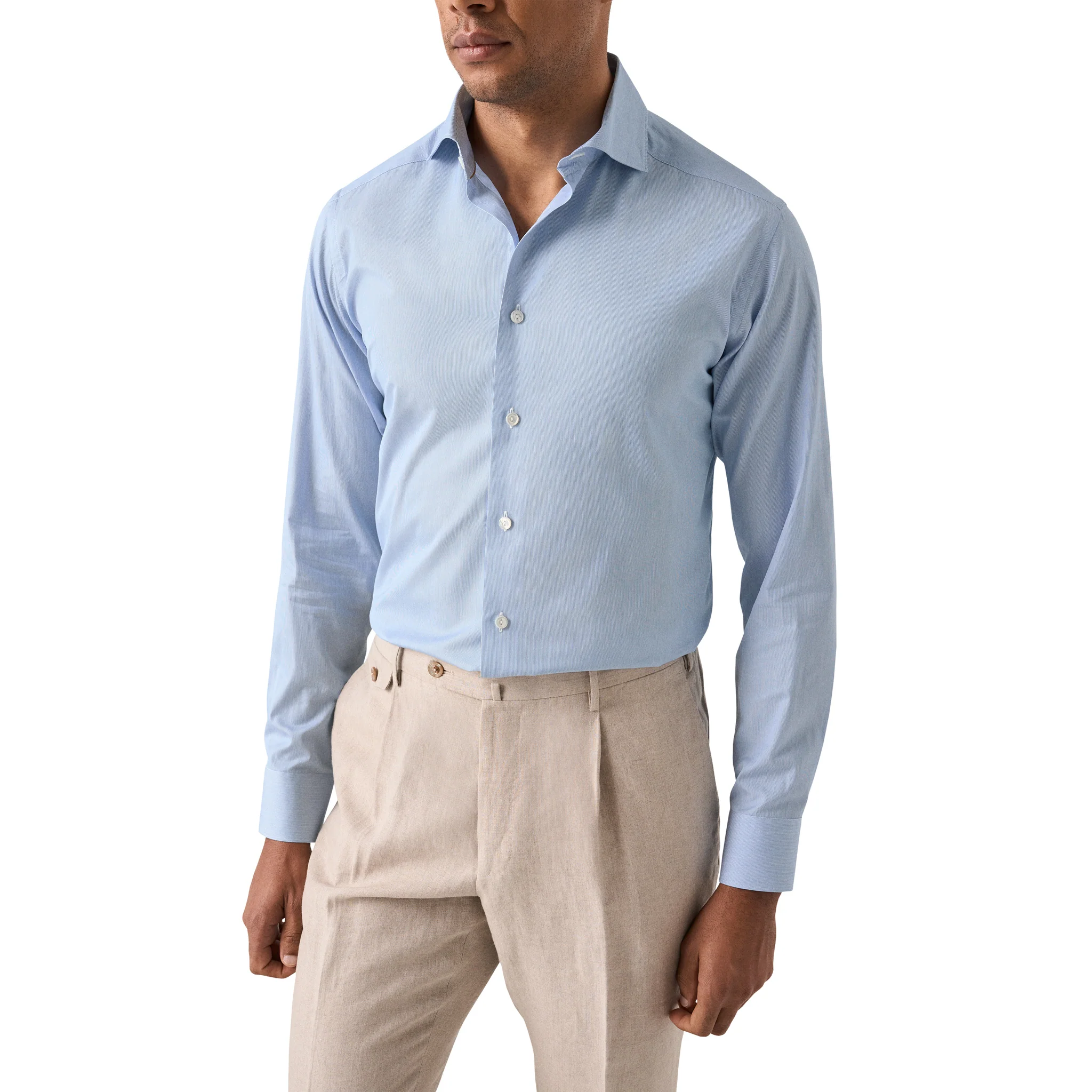 Blue Elevated Cotton-Silk Fine Stripe Slim Fit Dress Shirt - ETON - Image 3