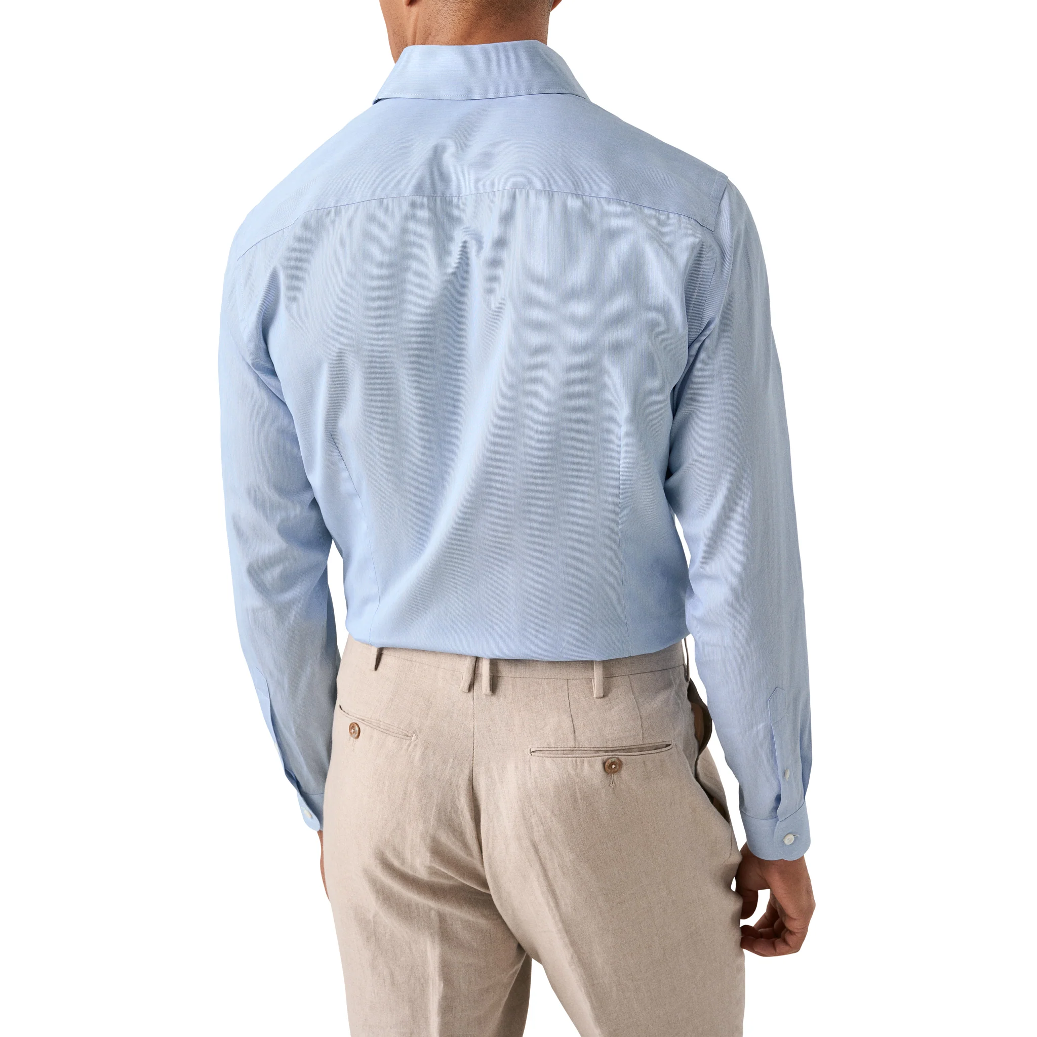 Blue Elevated Cotton-Silk Fine Stripe Slim Fit Dress Shirt - ETON - Image 4