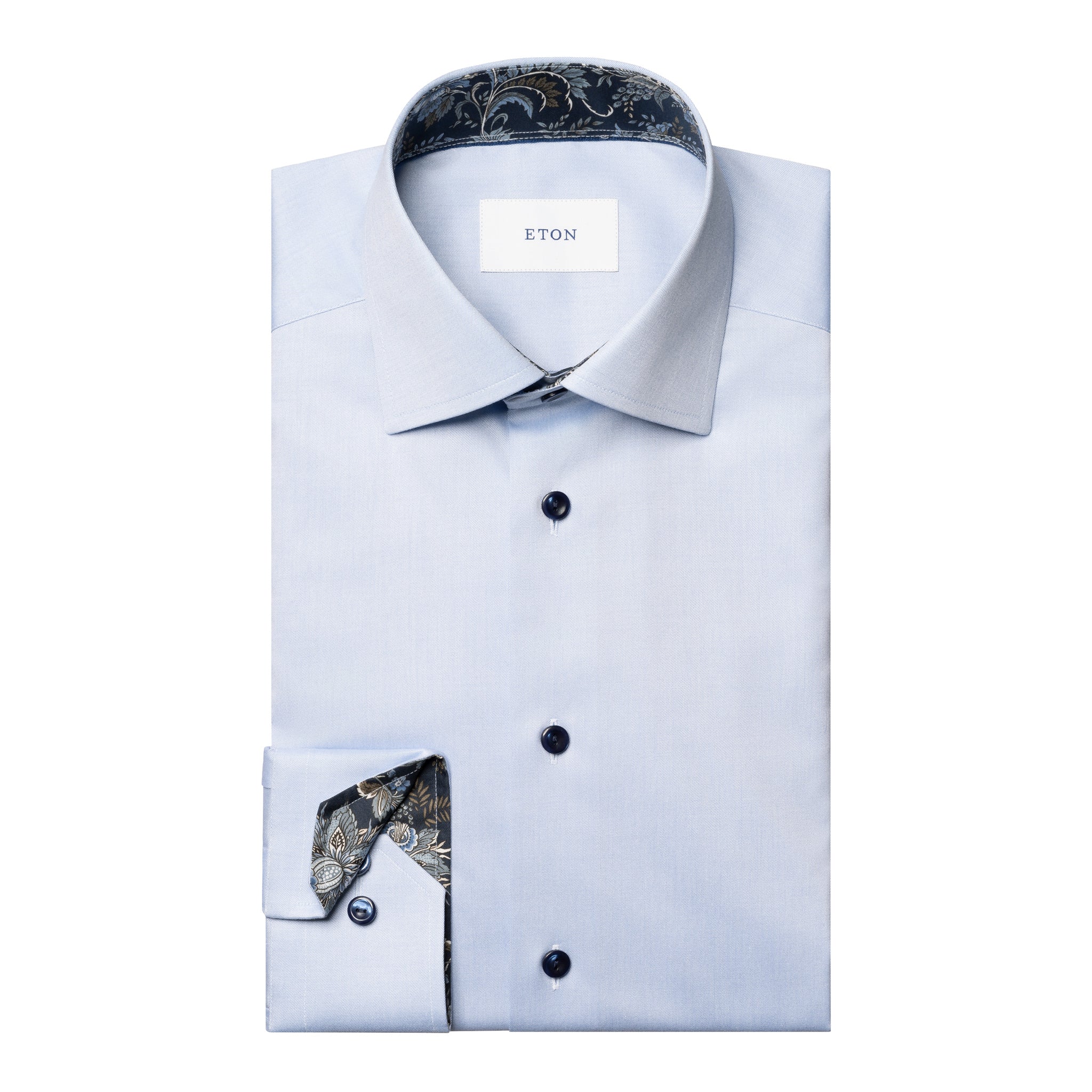 Blue Floral Effect Contrast Signature Twill Slim Fit Shirt - ETON