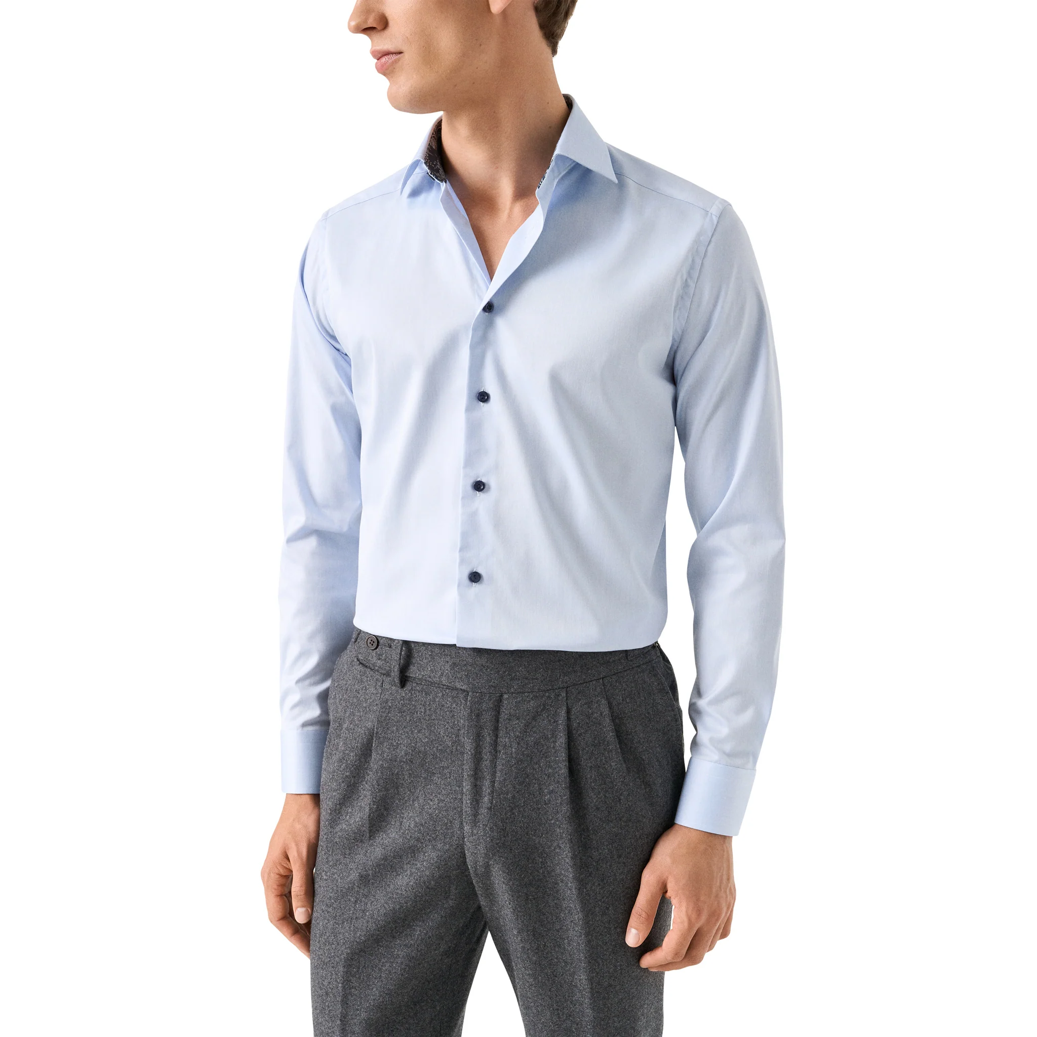 Blue Floral Effect Contrast Signature Twill Slim Fit Shirt - ETON - Image 3