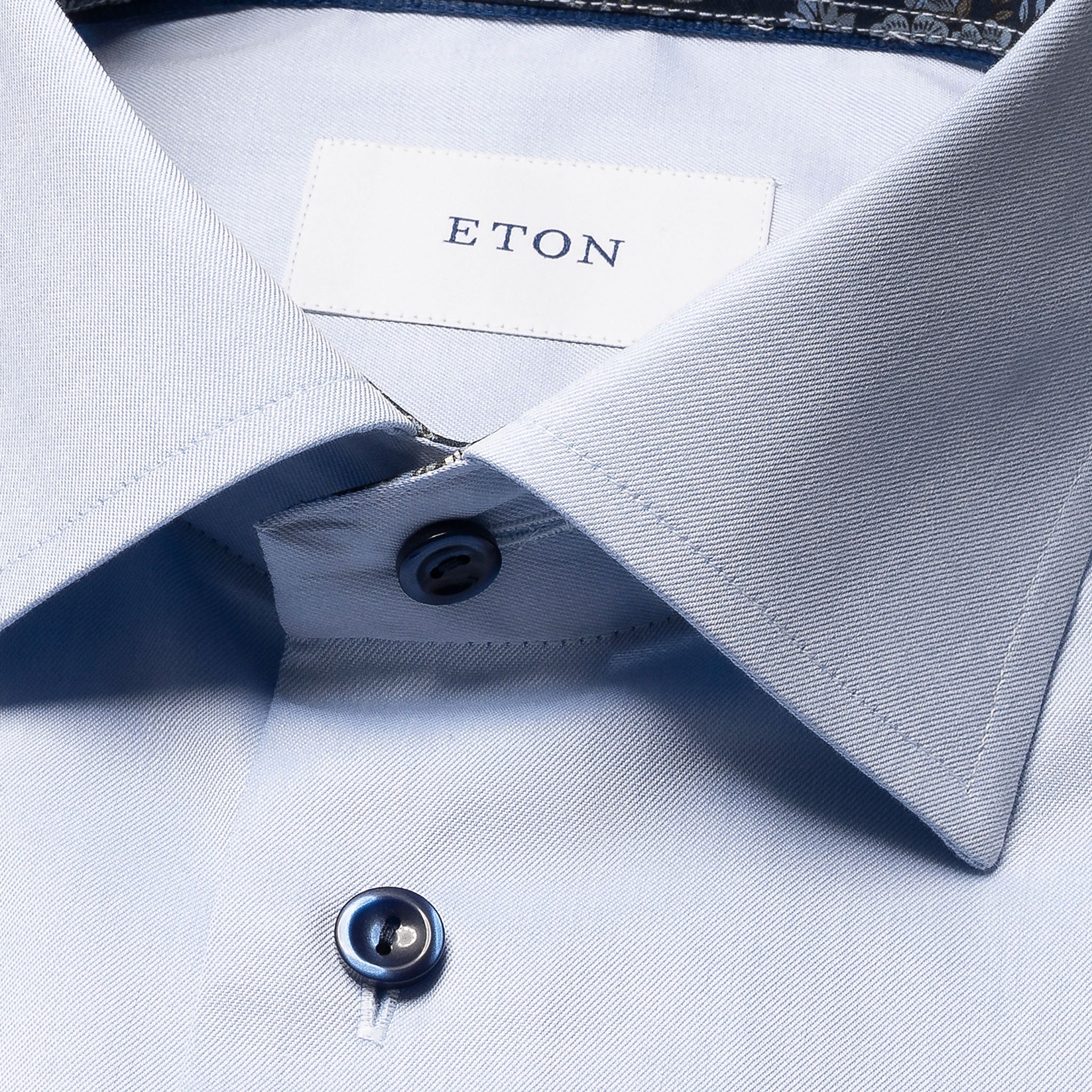 Blue Floral Effect Contrast Signature Twill Slim Fit Shirt - ETON - Image 9