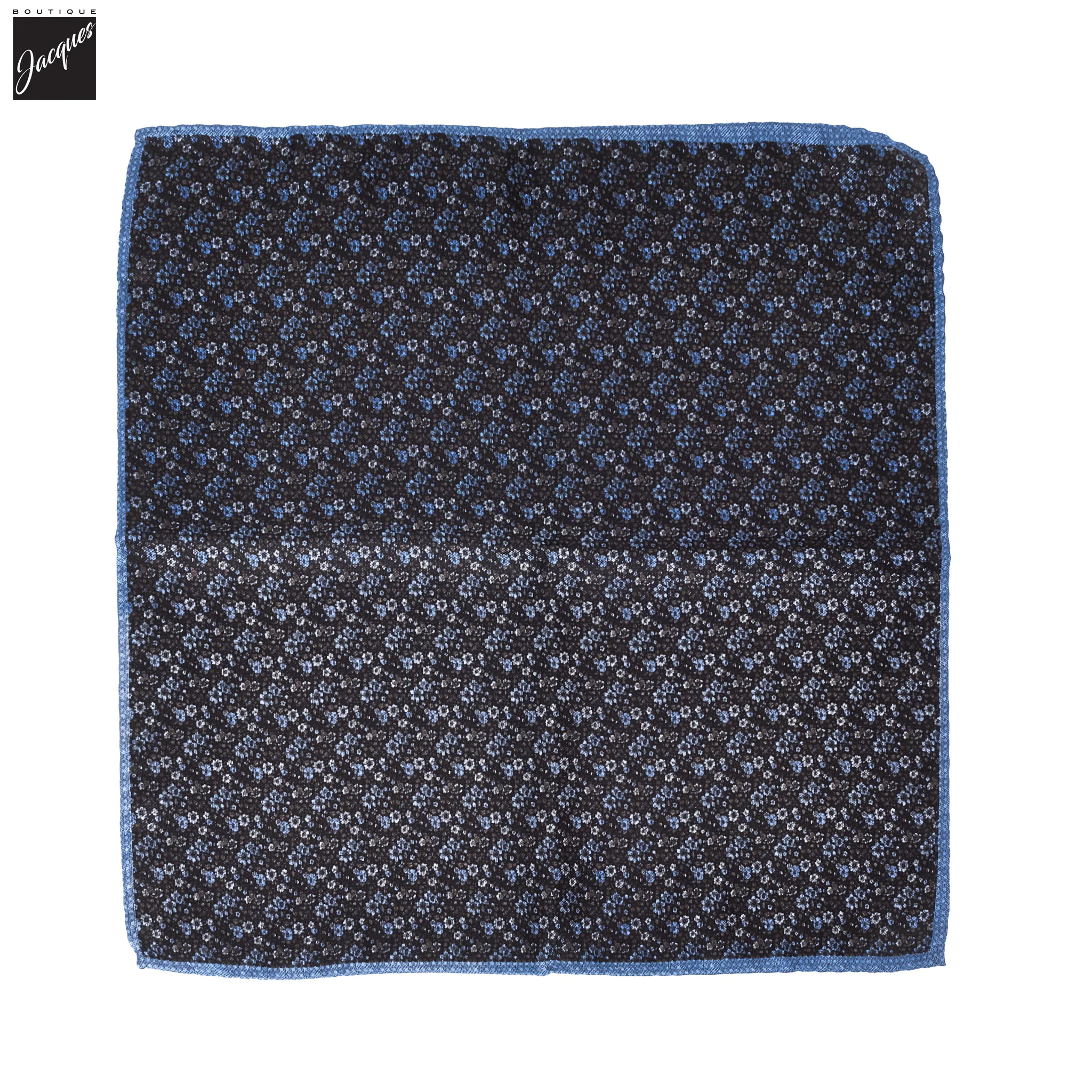 Black & Blue Floral Reversible Silk Pocket Square - DION - Image 2