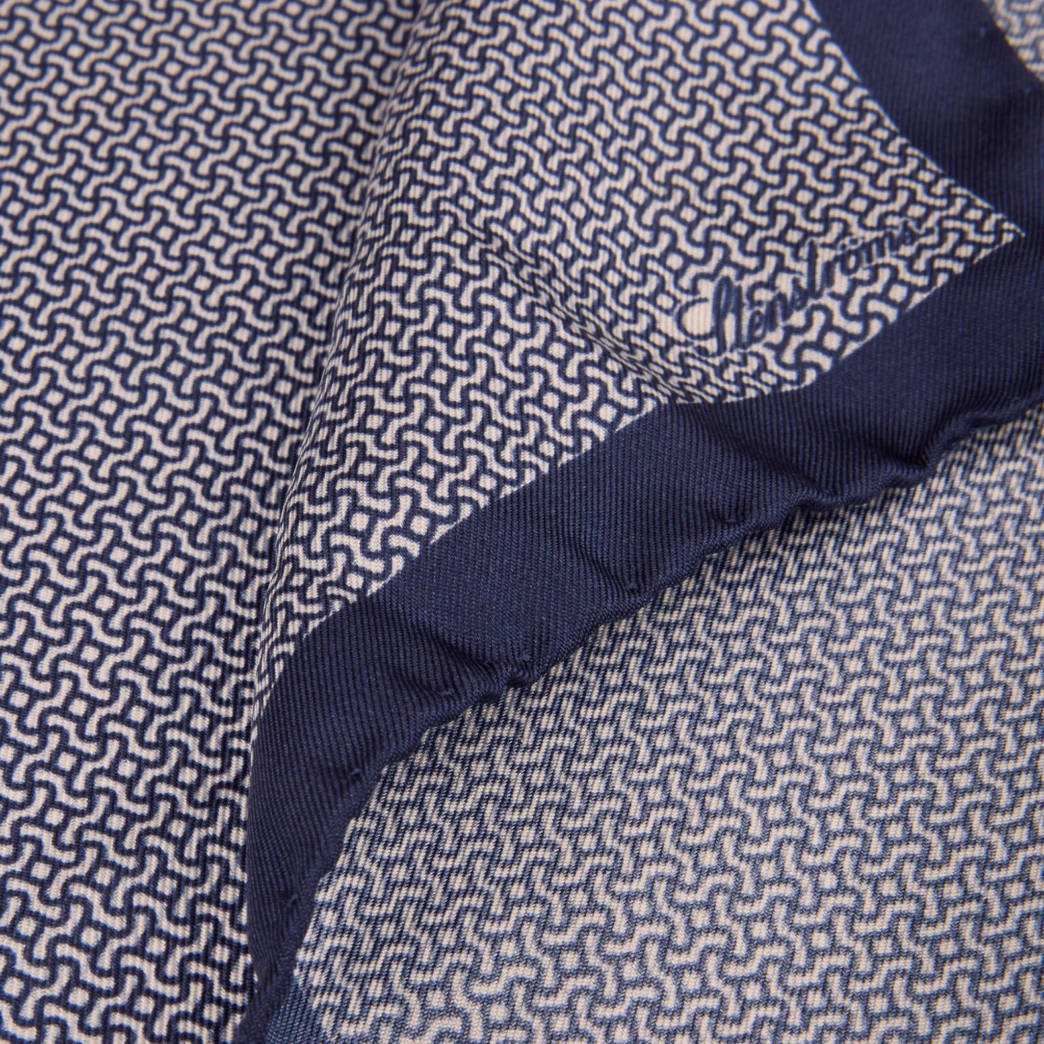 Blue Geometric Patterned Silk Hankie - Stenströms - Image 3
