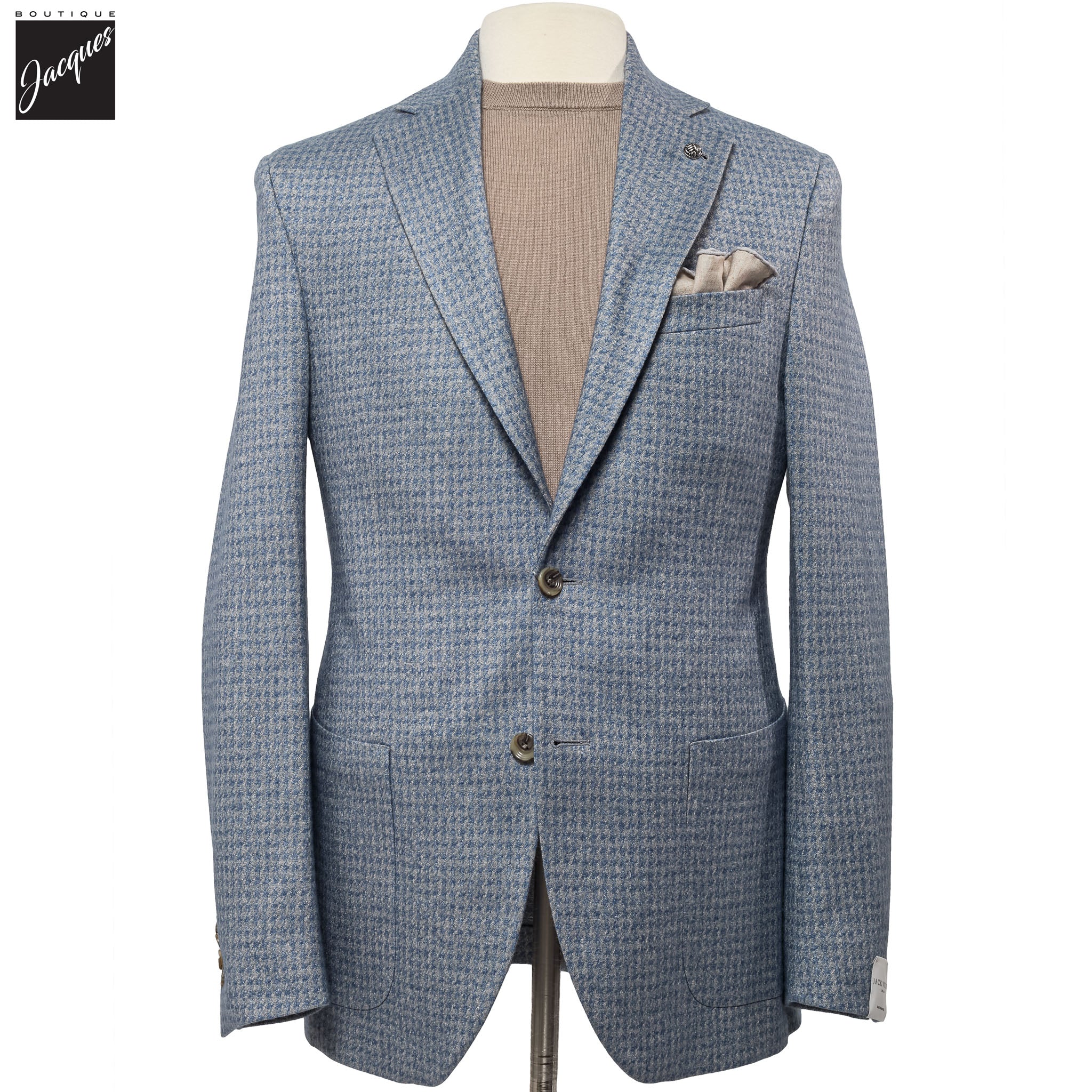 Blue Houndstooth Silk-Cashmere Hartford Contemporary Fit Unconstructed Sport Jacket - Jack Victor - Image 3