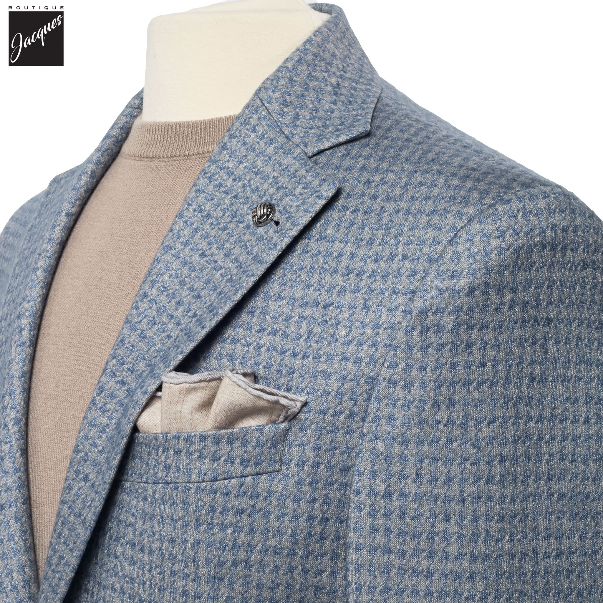 Blue Houndstooth Silk-Cashmere Hartford Contemporary Fit Unconstructed Sport Jacket - Jack Victor - Image 4