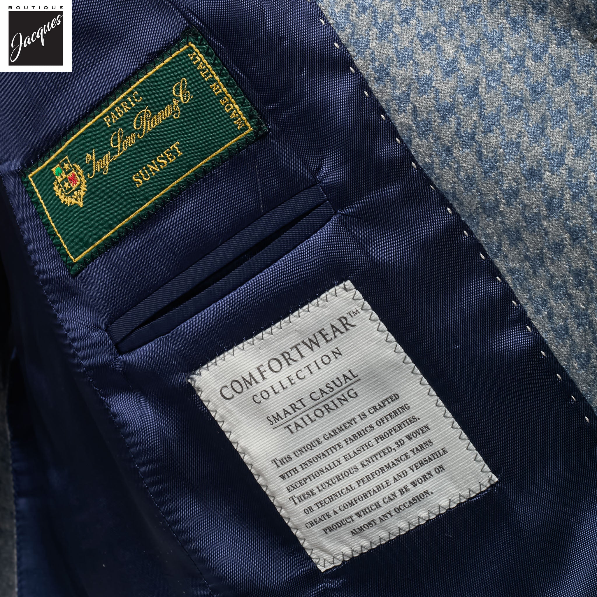 Blue Houndstooth Silk-Cashmere Hartford Contemporary Fit Unconstructed Sport Jacket - Jack Victor - Image 6