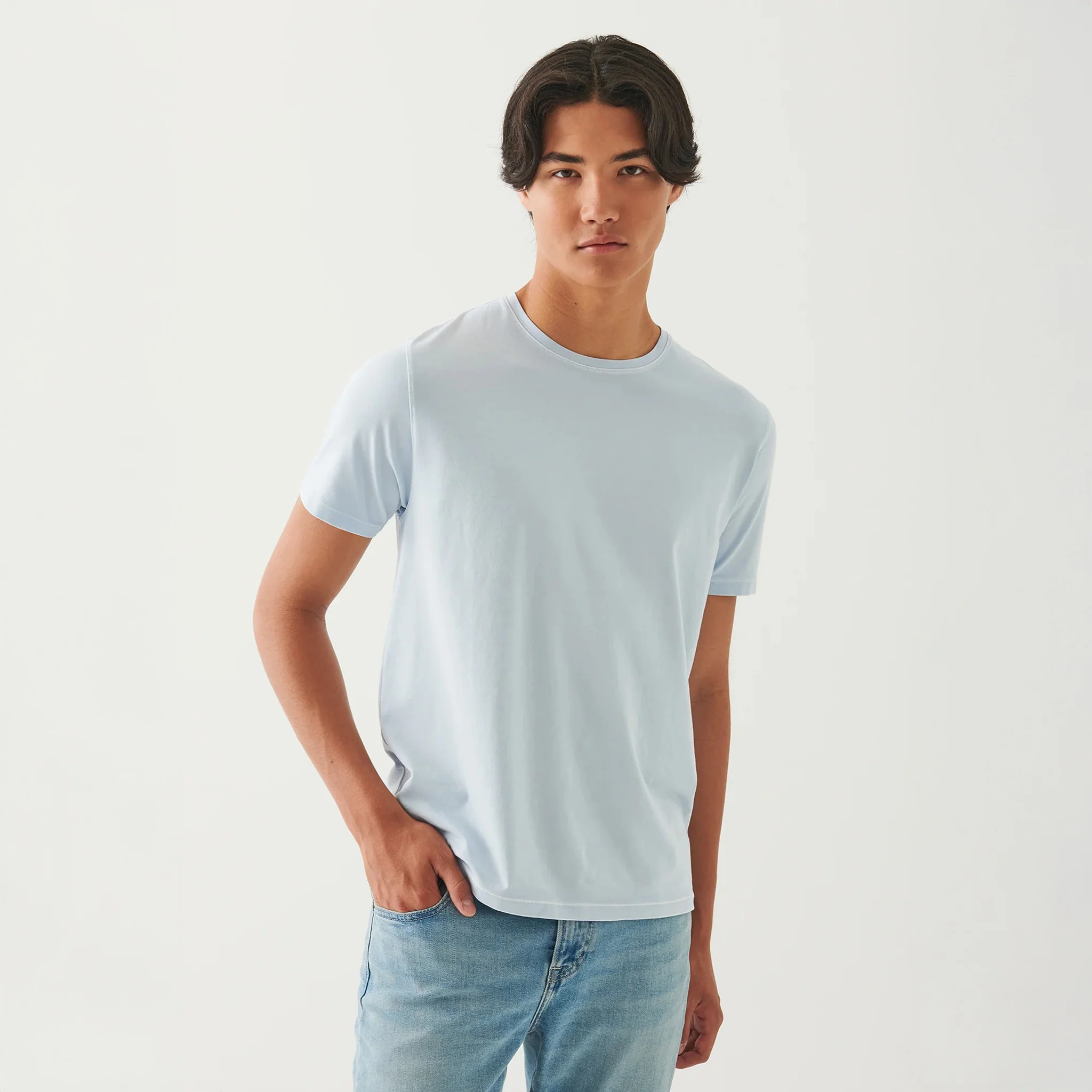 Blue Ice Pima Cotton Stretch Vintage Wash Crew Neck T-Shirt - Patrick Assaraf - Image 2