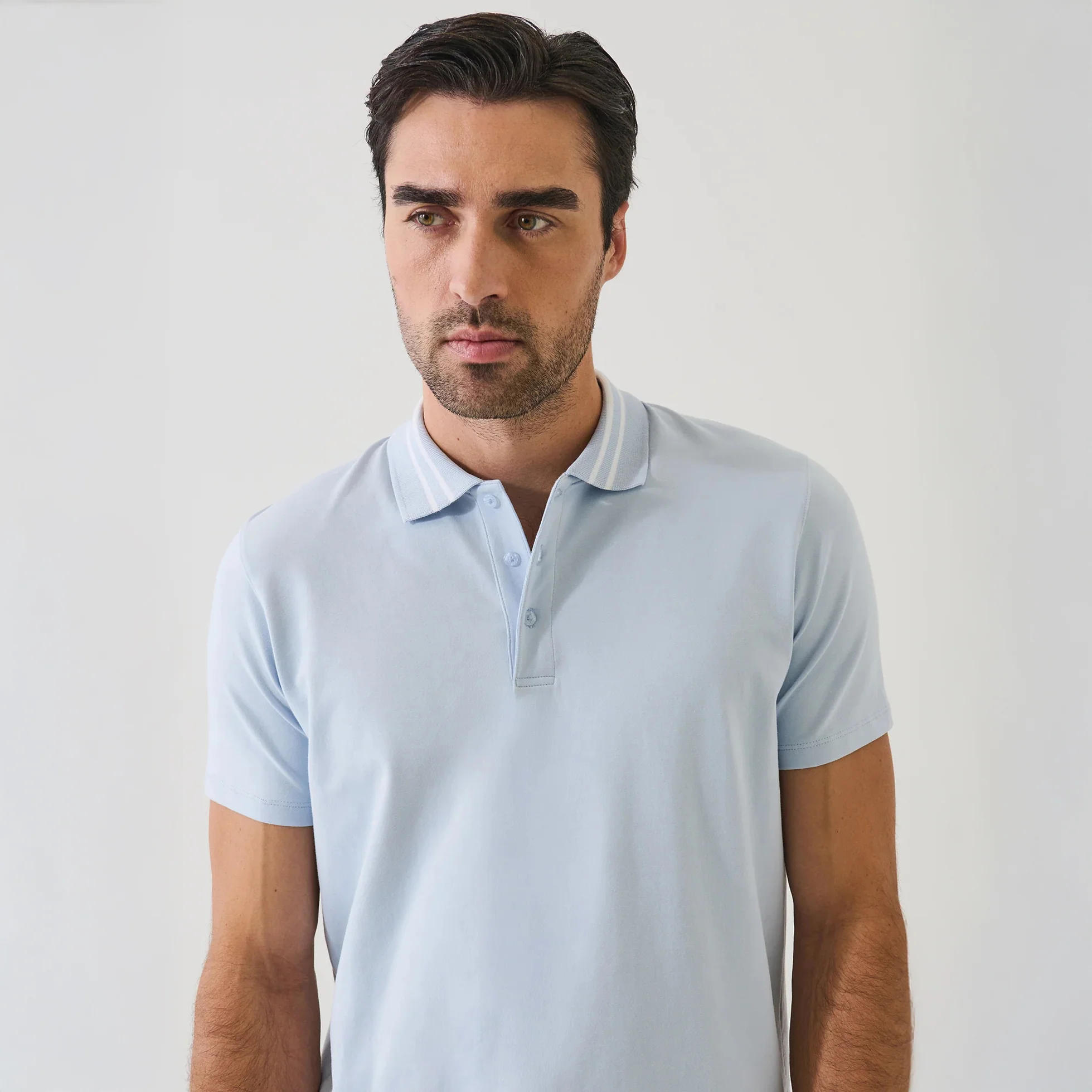 Blue Ice Tipped Iconic Pima Cotton Stretch Button Polo Shirt - Patrick Assaraf - Image 2