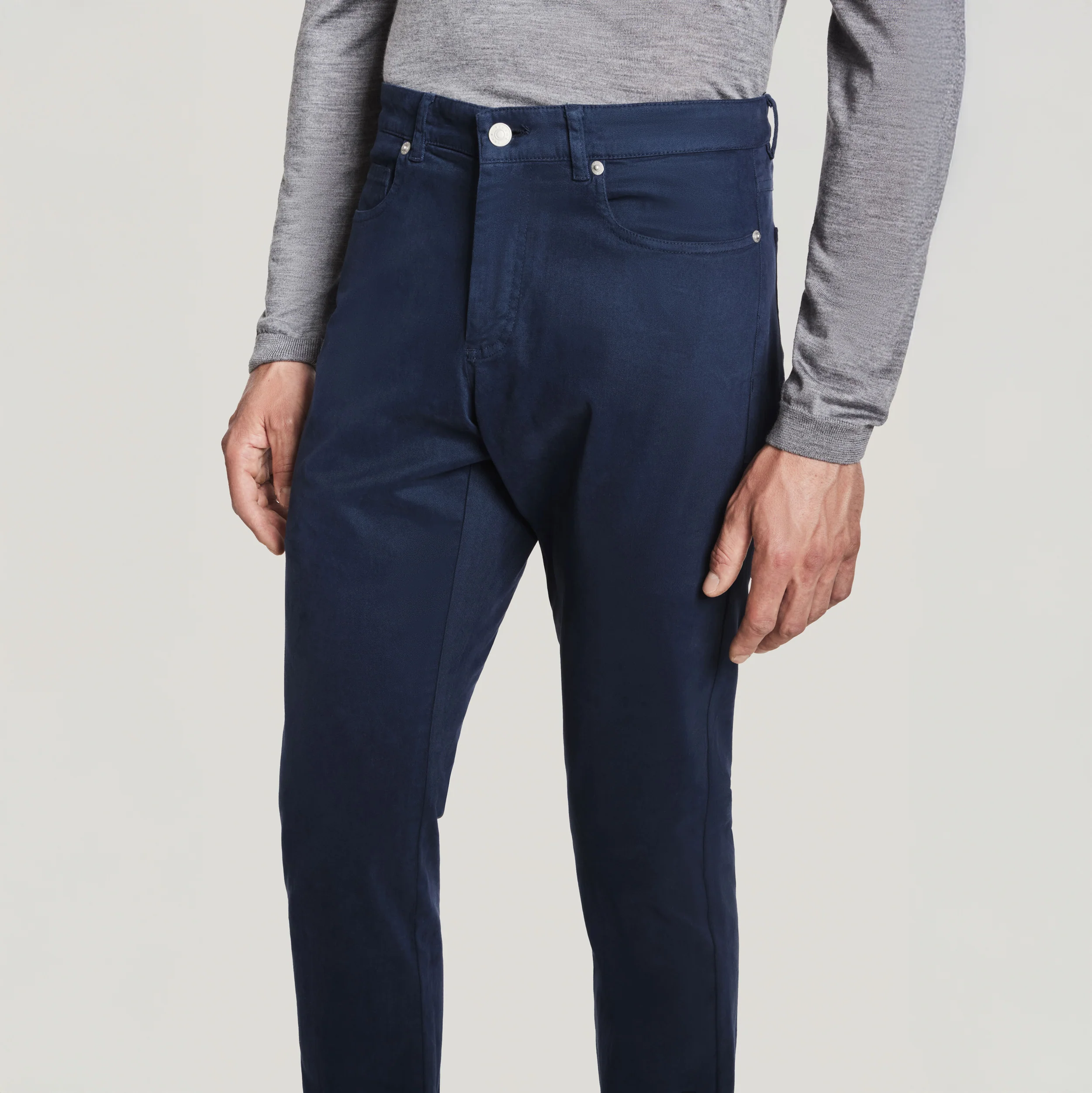 Mid Blue Jackie Brushed Cotton Modern Fit Five Pocket Pants - Jack Victor - Image 2