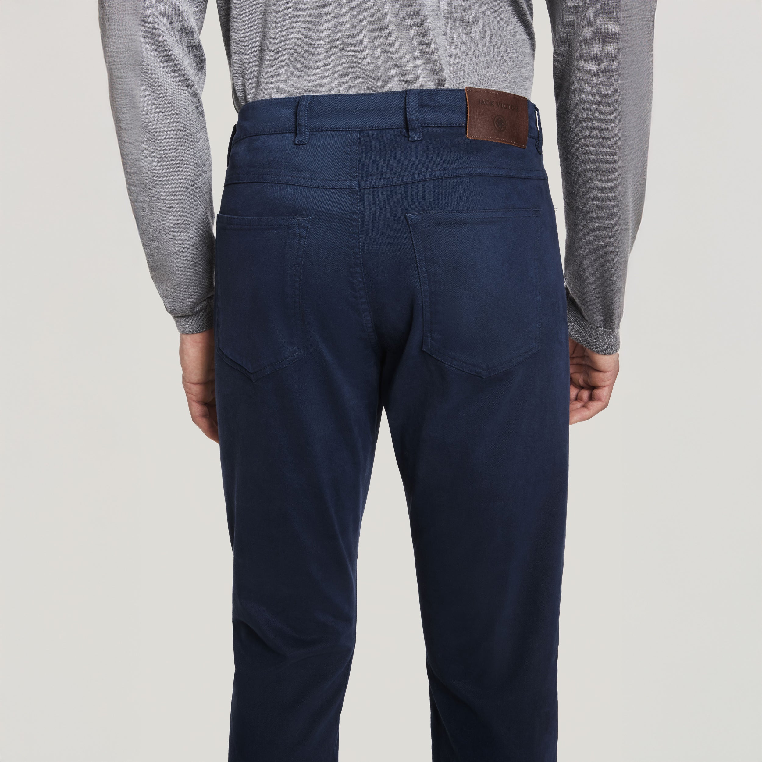 Mid Blue Jackie Brushed Cotton Modern Fit Five Pocket Pants - Jack Victor - Image 4