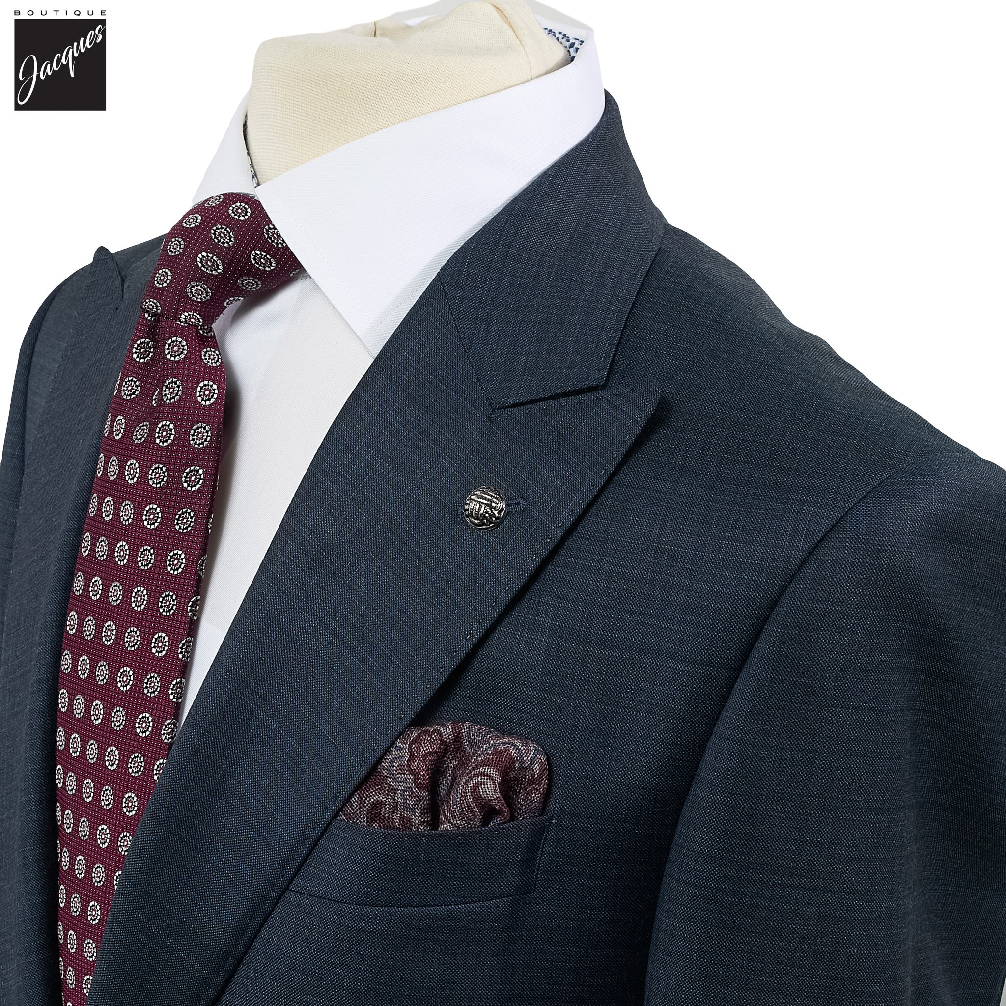 Blue Mélange Neat Super 130s Wool Engel Modern Fit Suit - Jack Victor - Image 4