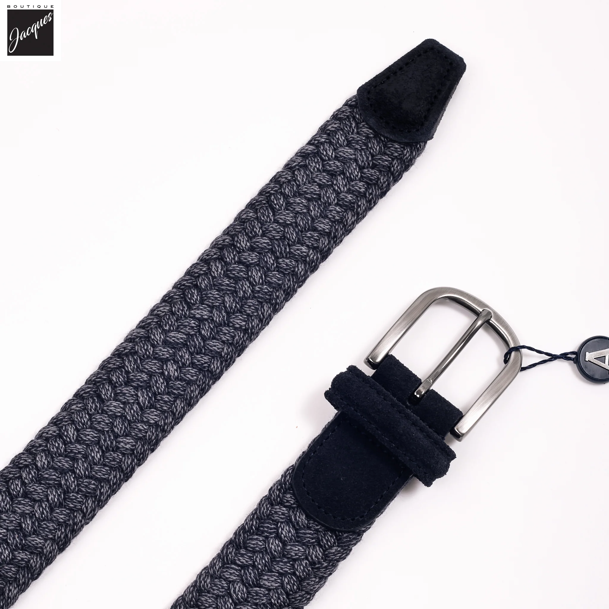 Blue Mélange Wool Woven Stretch Belt - Anderson's - Image 2