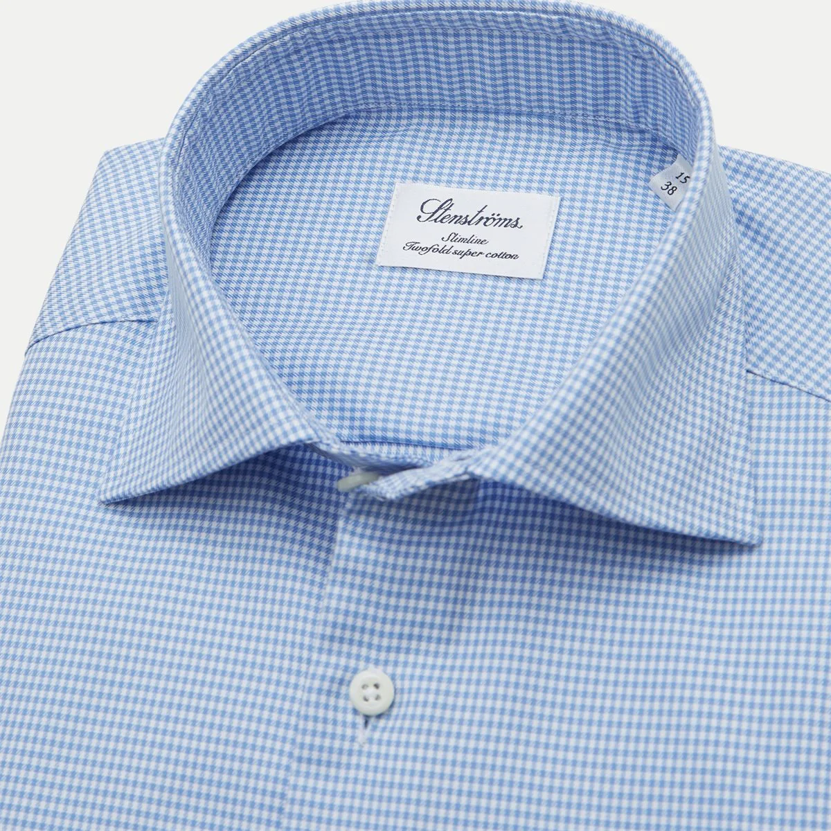 Blue Micro-Check Twill Slimline Shirt - Stenströms - Image 3