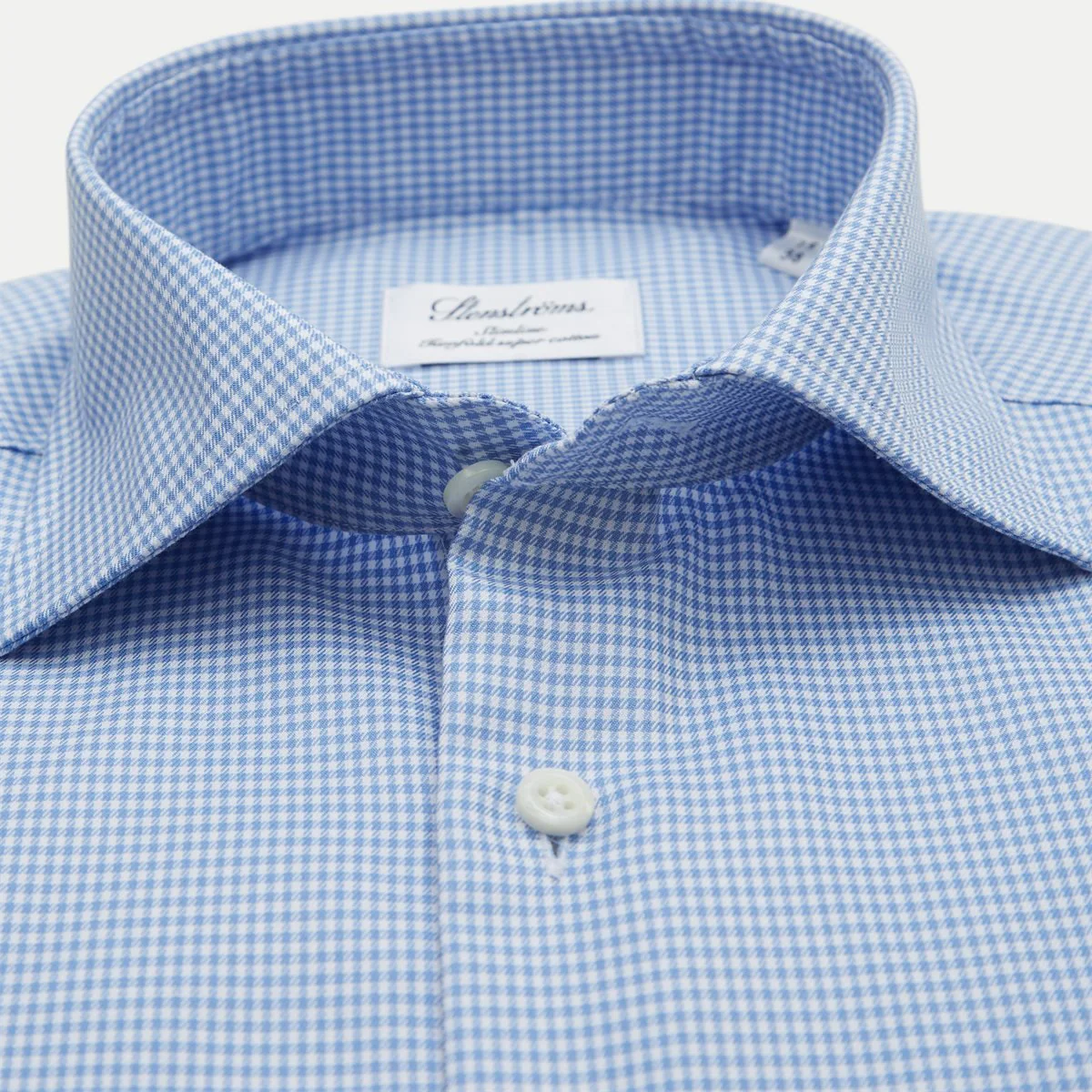 Blue Micro-Check Twill Slimline Shirt - Stenströms - Image 4