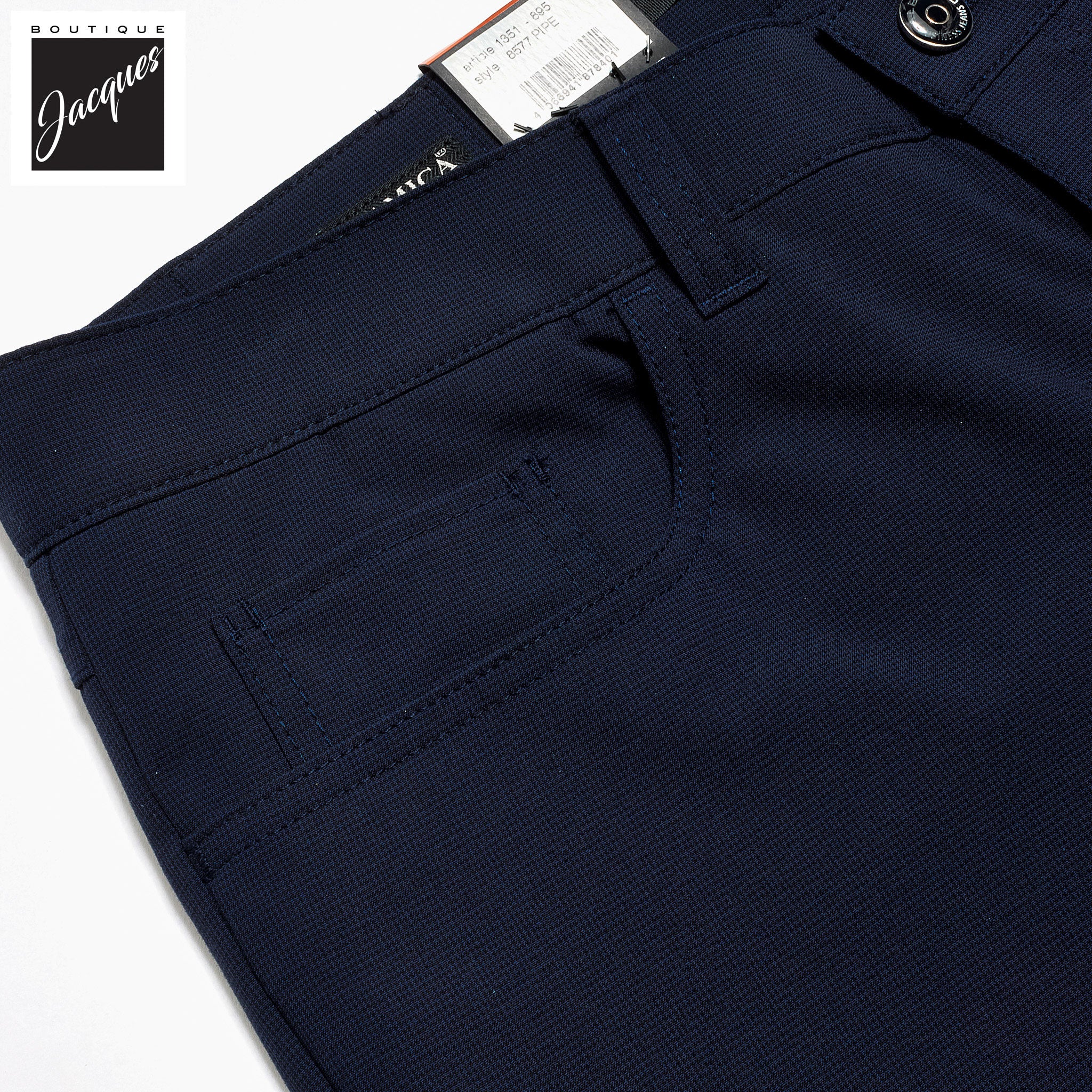 Blue Mini Pepita Pattern Ceramica Pipe Five Pocket Pants - ALBERTO - Image 3