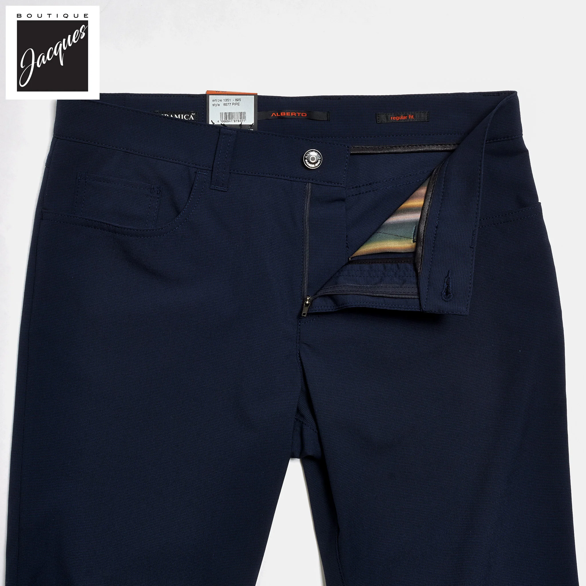 Blue Mini Pepita Pattern Ceramica Pipe Five Pocket Pants - ALBERTO - Image 4