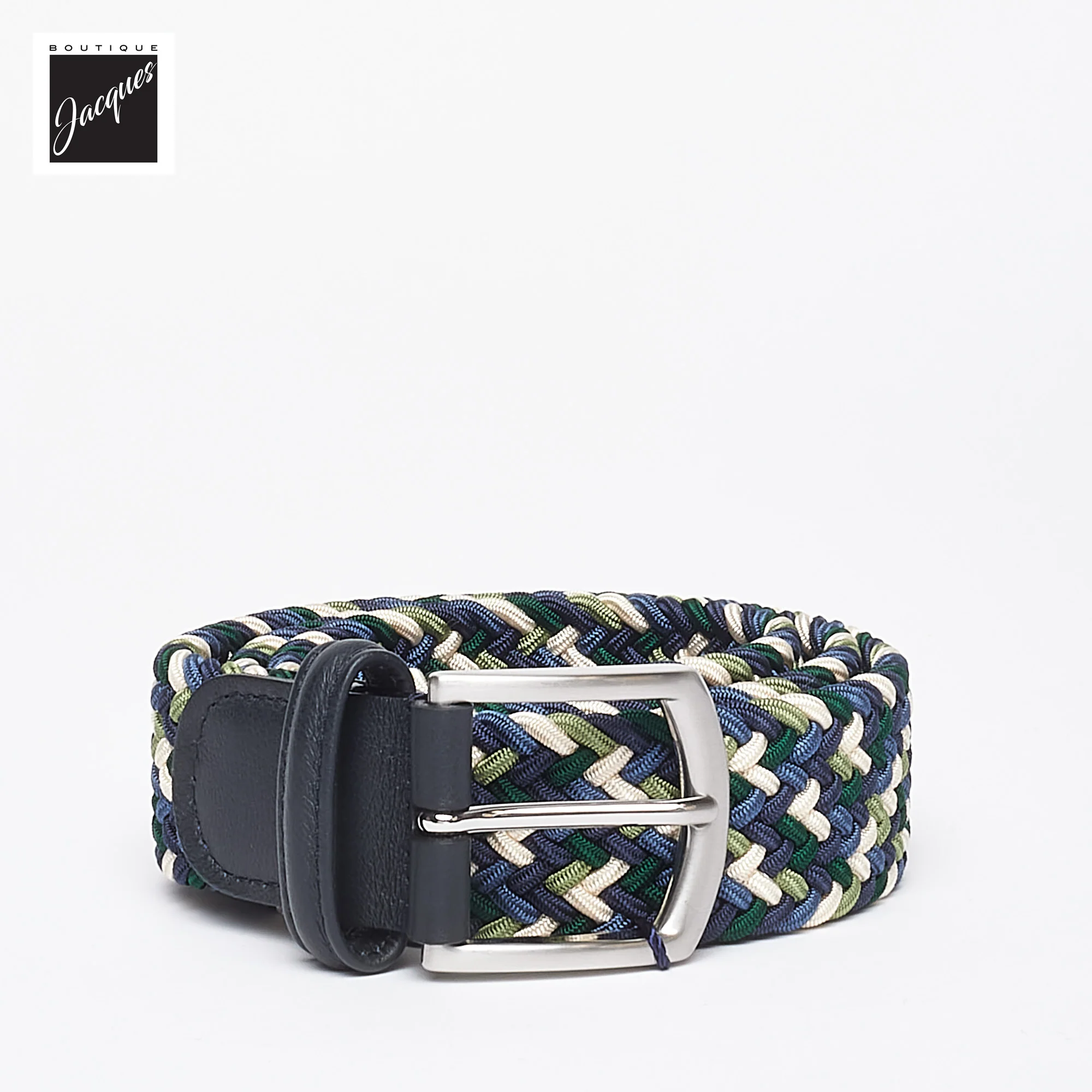 Blue & Green Multicolour Woven Elastic Belt - Anderson's
