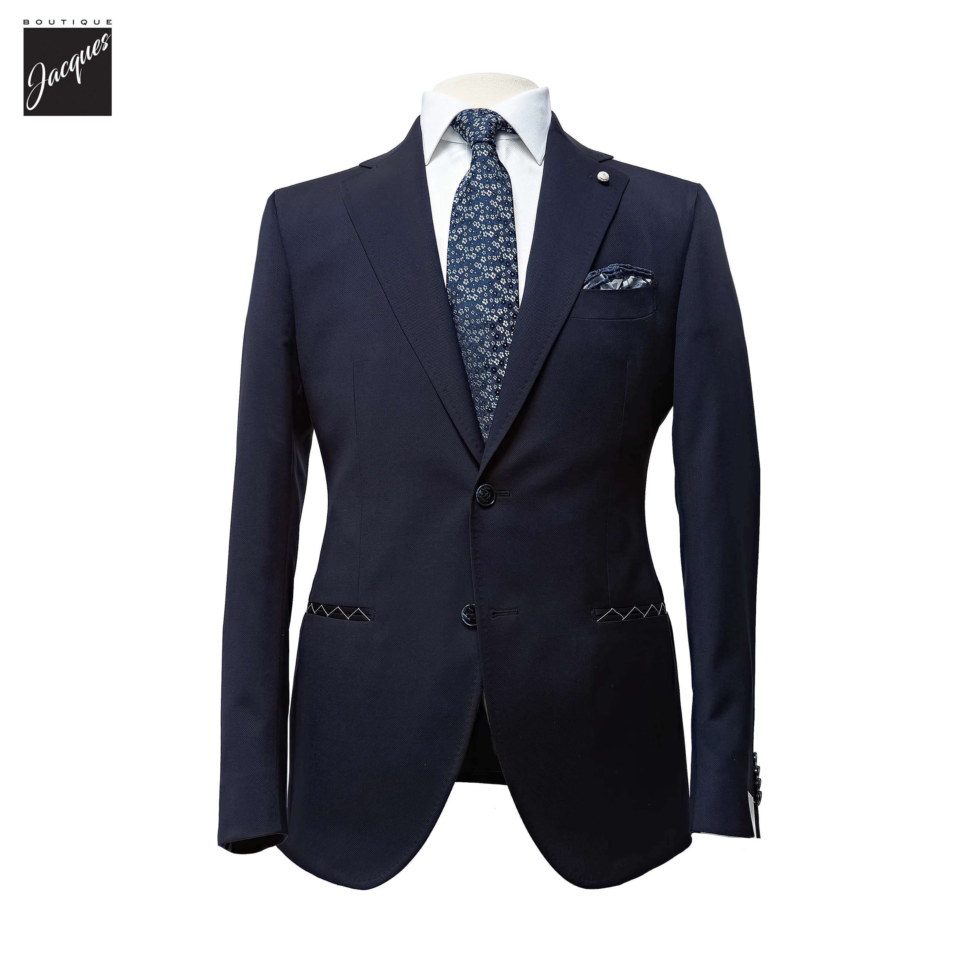 Navy Blue Neat Vitale Barberis Wool Mantua Contemporary Fit Suit - Luigi Bianchi
