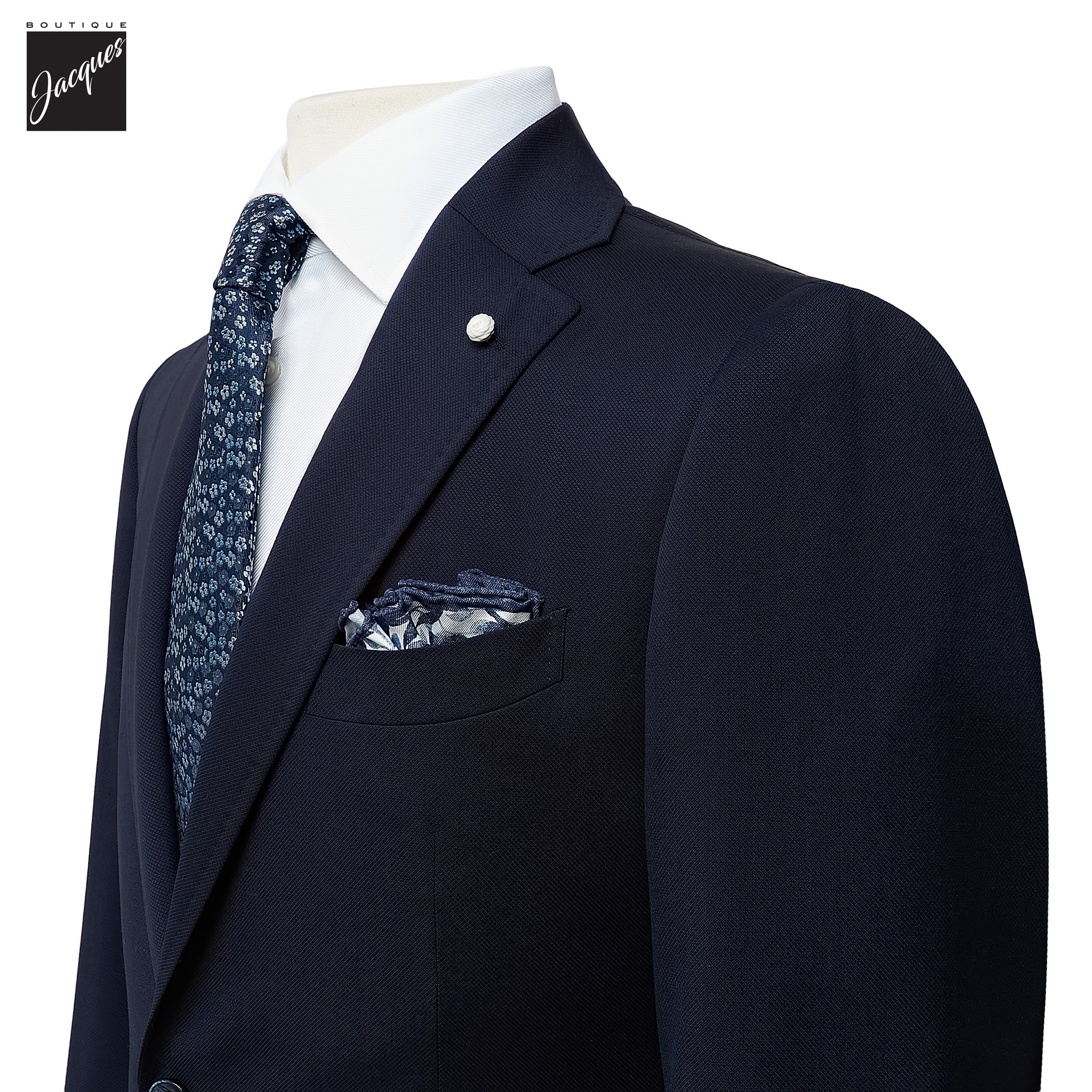 Navy Blue Neat Vitale Barberis Wool Mantua Contemporary Fit Suit - Luigi Bianchi - Image 2