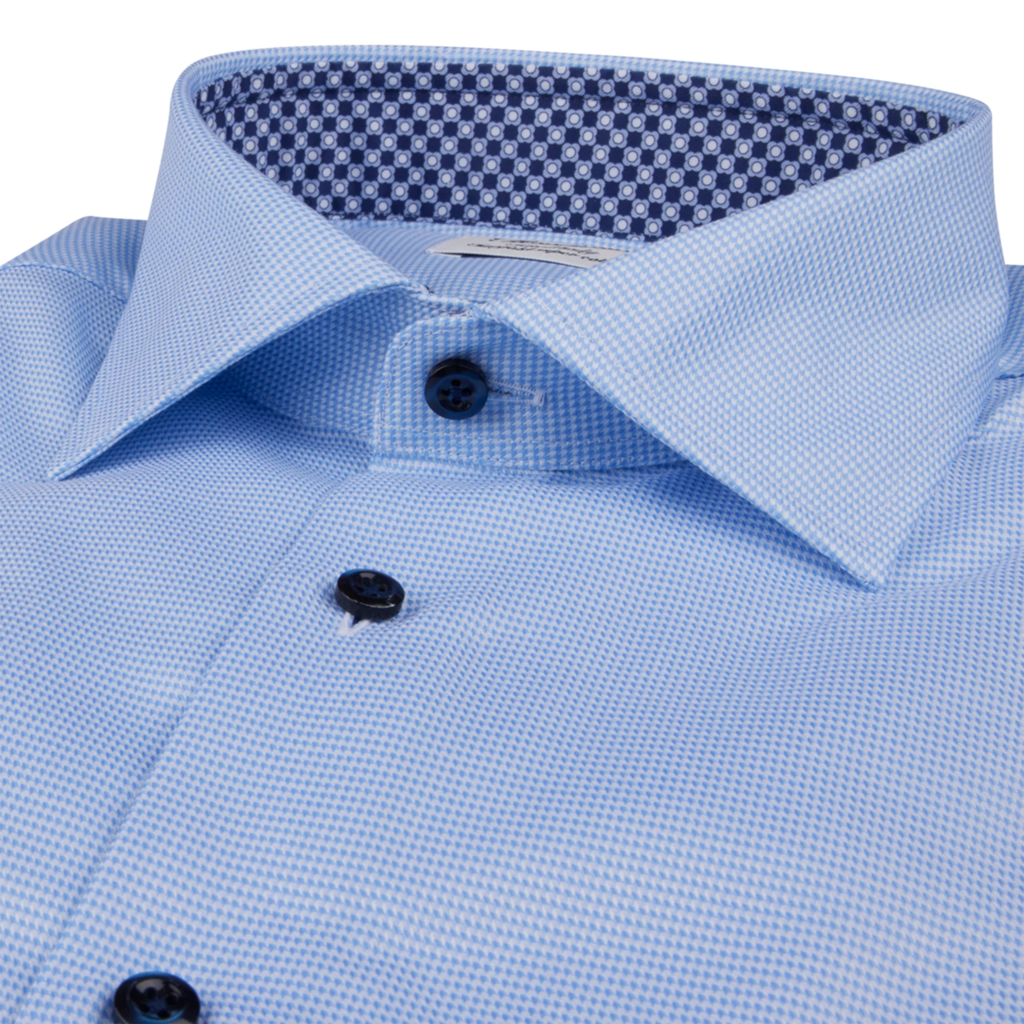 Blue Neat w/ Contrast Trims Twill Slimline Shirt - Stenströms - Image 2