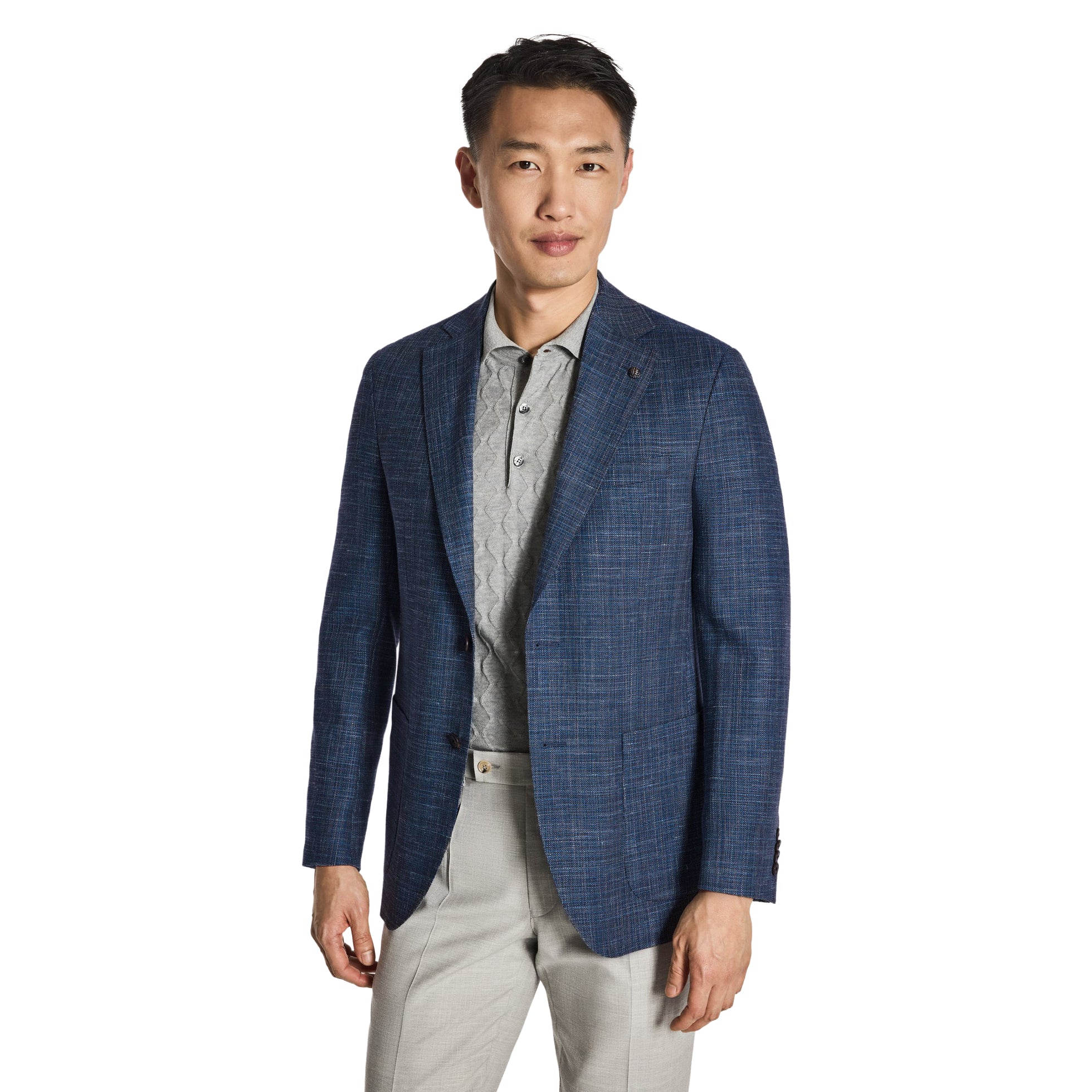 Blue Neat Wool/Silk/Linen Stretch Hampton Contemporary Fit Sport Jacket - Jack Victor