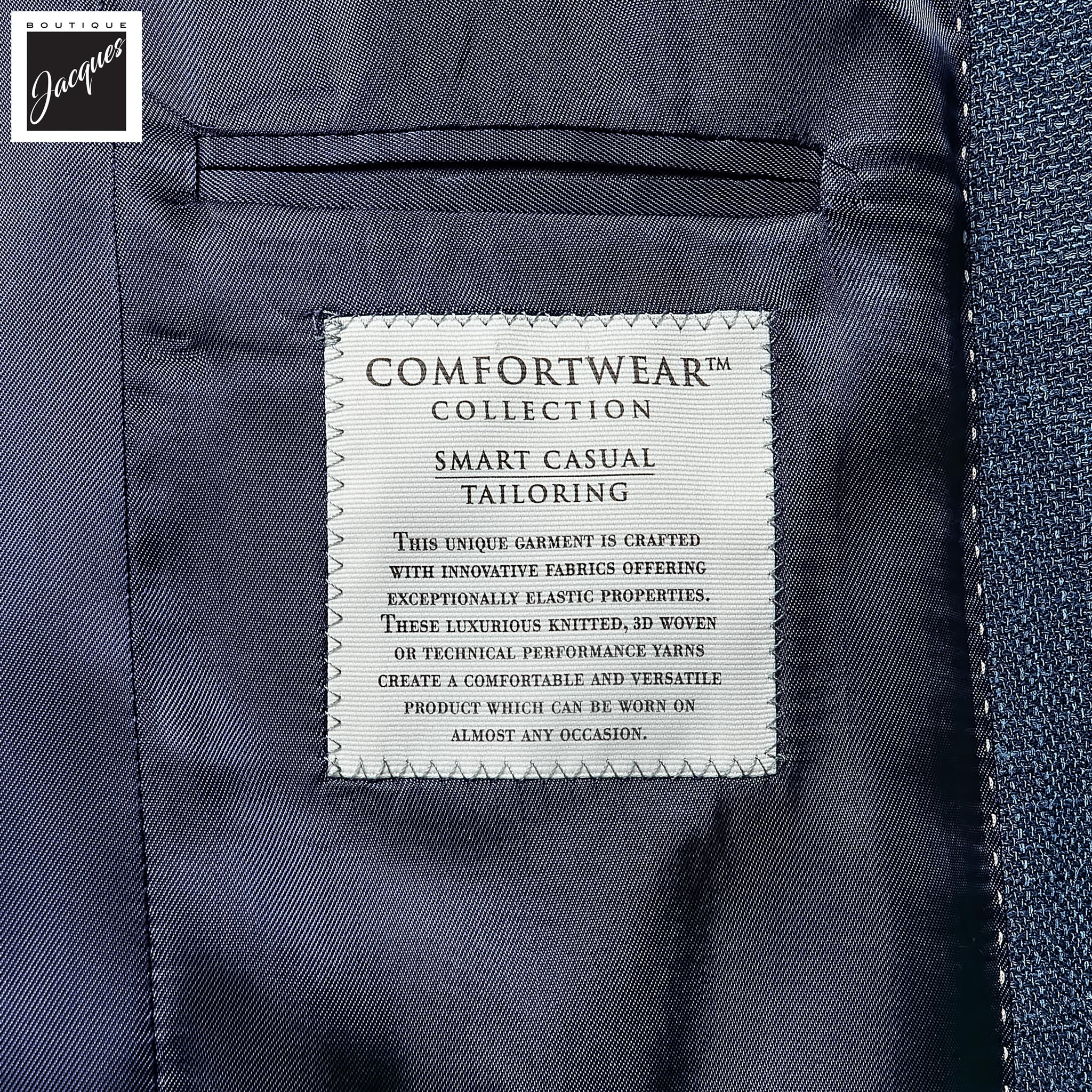Blue Neat Wool/Silk/Linen Stretch Hampton Contemporary Fit Sport Jacket - Jack Victor - Image 3