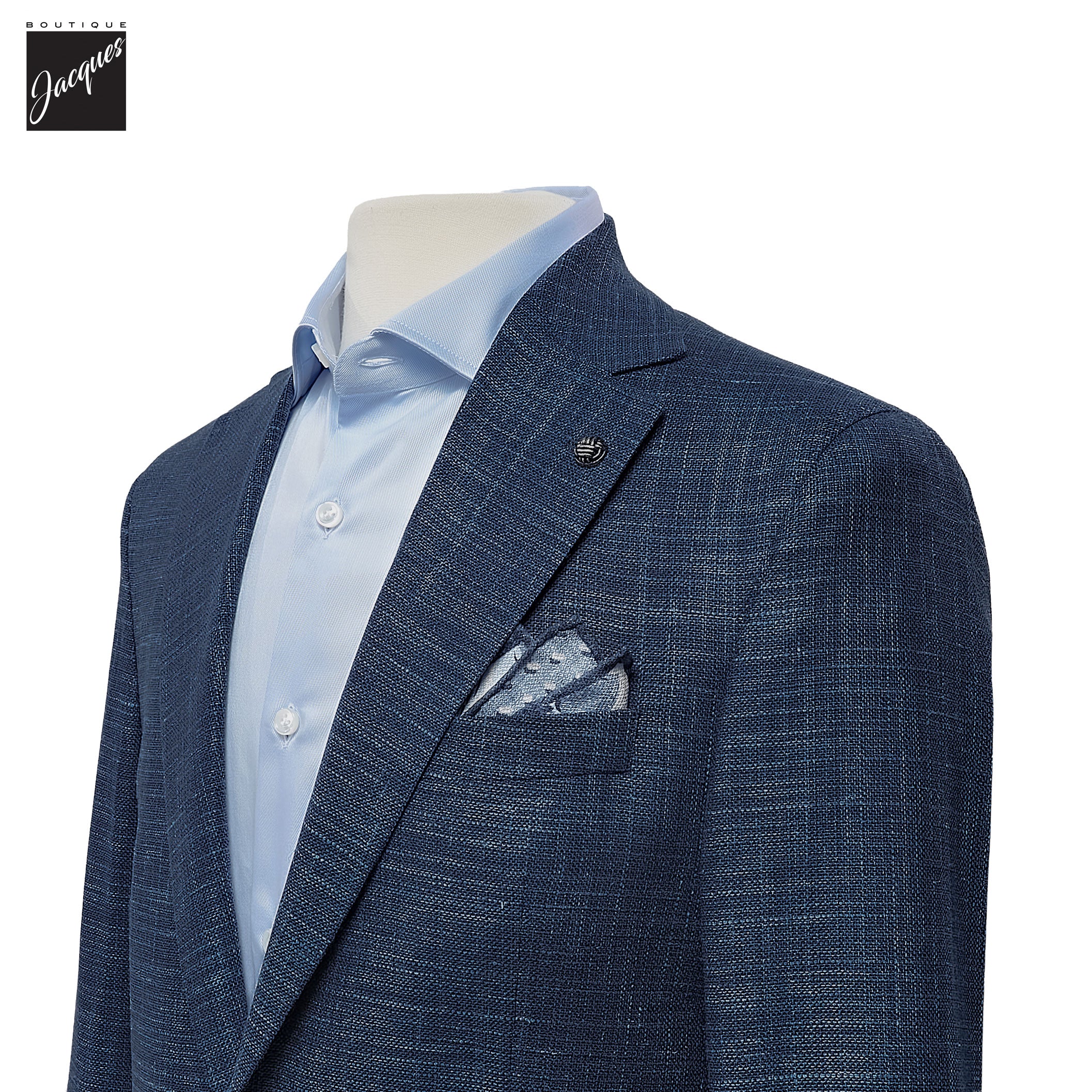 Blue Neat Wool/Silk/Linen Stretch Hampton Contemporary Fit Sport Jacket - Jack Victor - Image 4