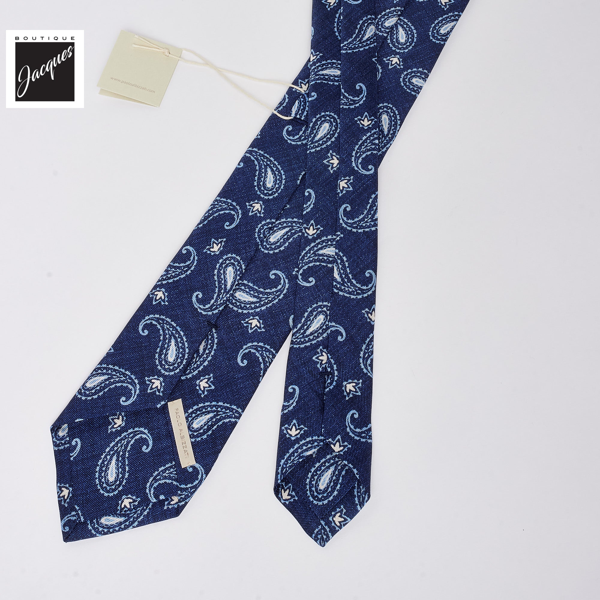 Blue Paisley Print Silk Tie - Paolo Albizzati - Image 3