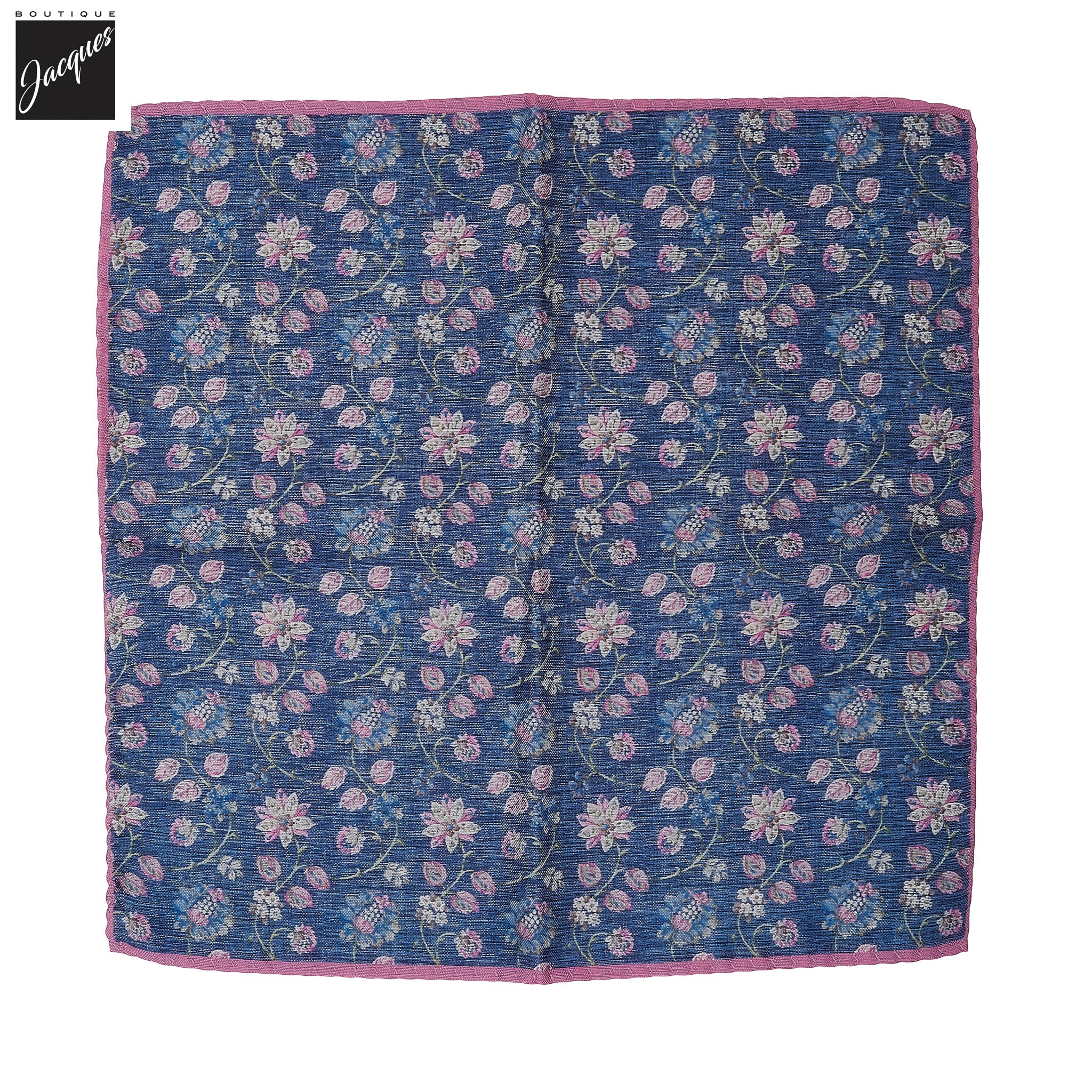 Blue & Pink Floral Reversible Silk Pocket Square - DION - Image 2