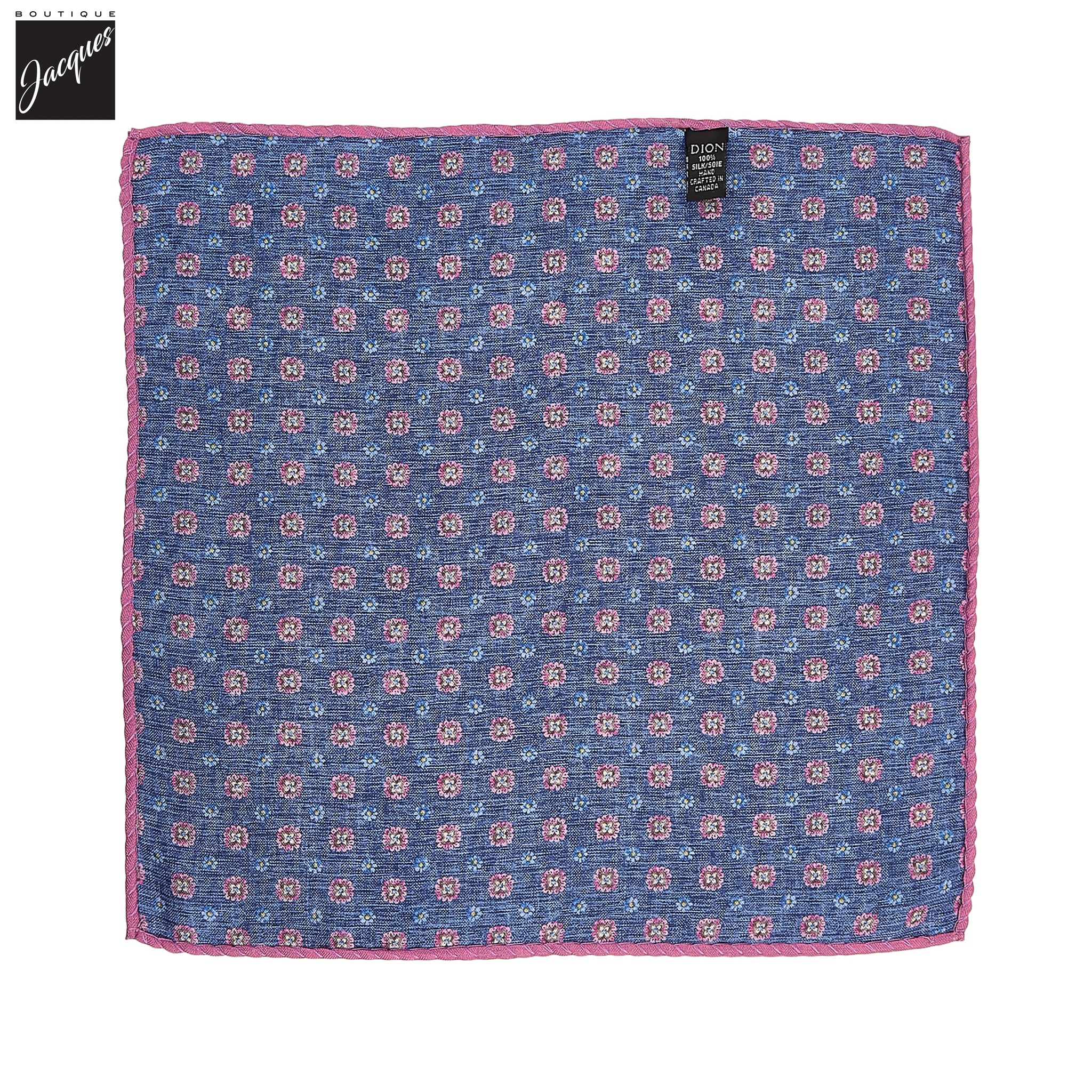 Blue & Pink Floral Reversible Silk Pocket Square - DION - Image 3