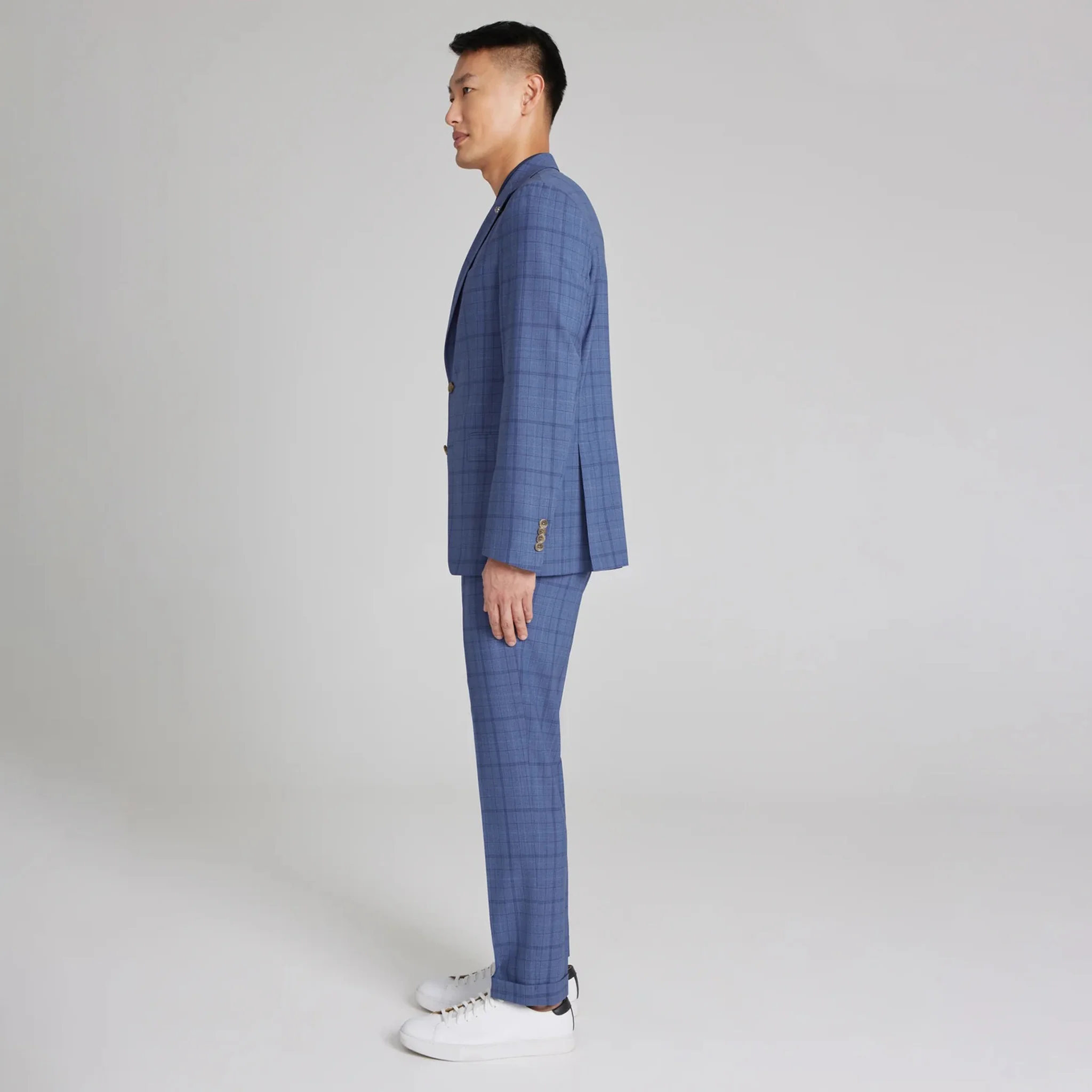 Mid-Blue Tonal Plaid Midland Contemporary Fit DRAGO Wool Suit - Jack Victor - Image 3
