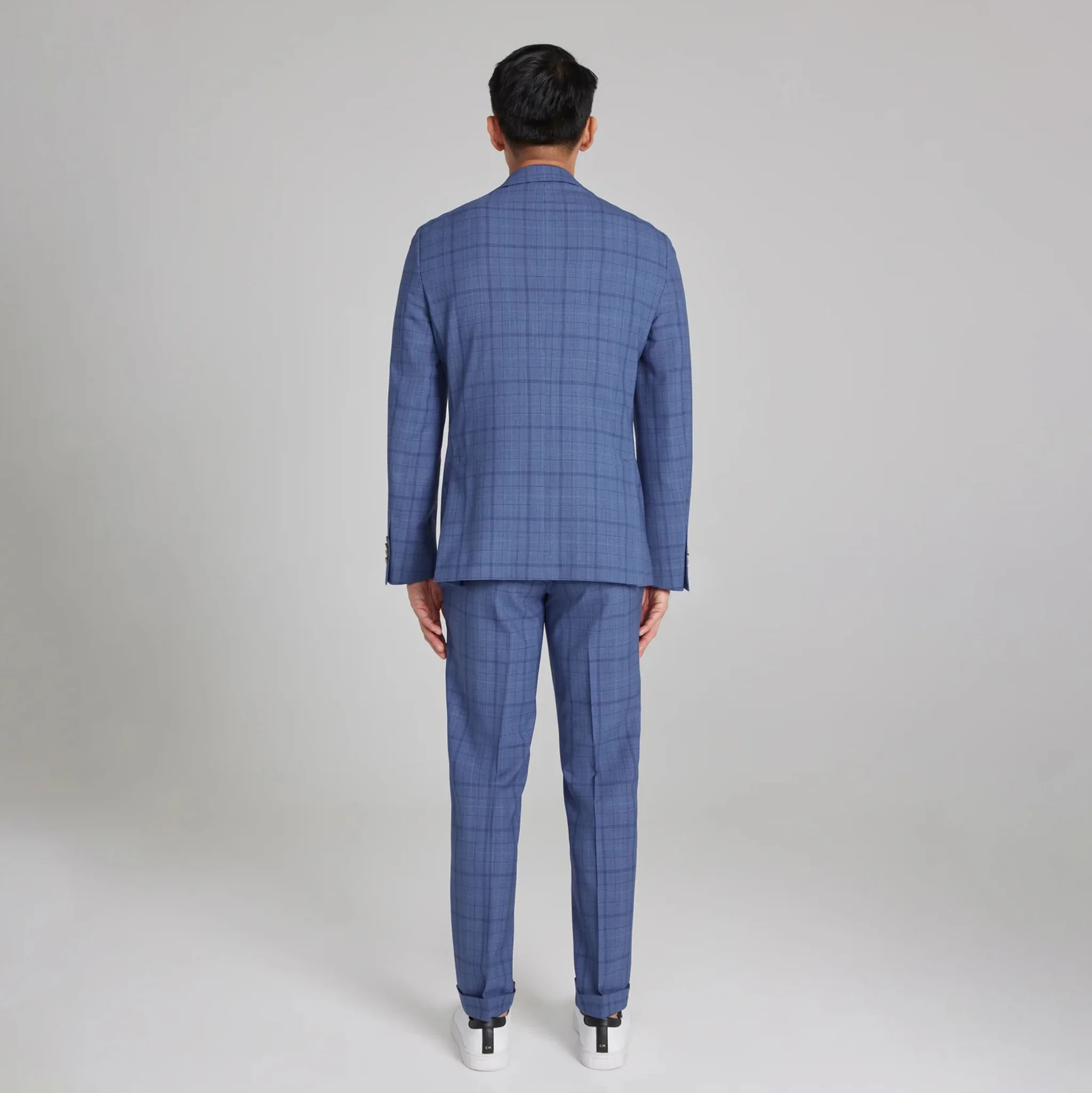 Mid-Blue Tonal Plaid Midland Contemporary Fit DRAGO Wool Suit - Jack Victor - Image 4