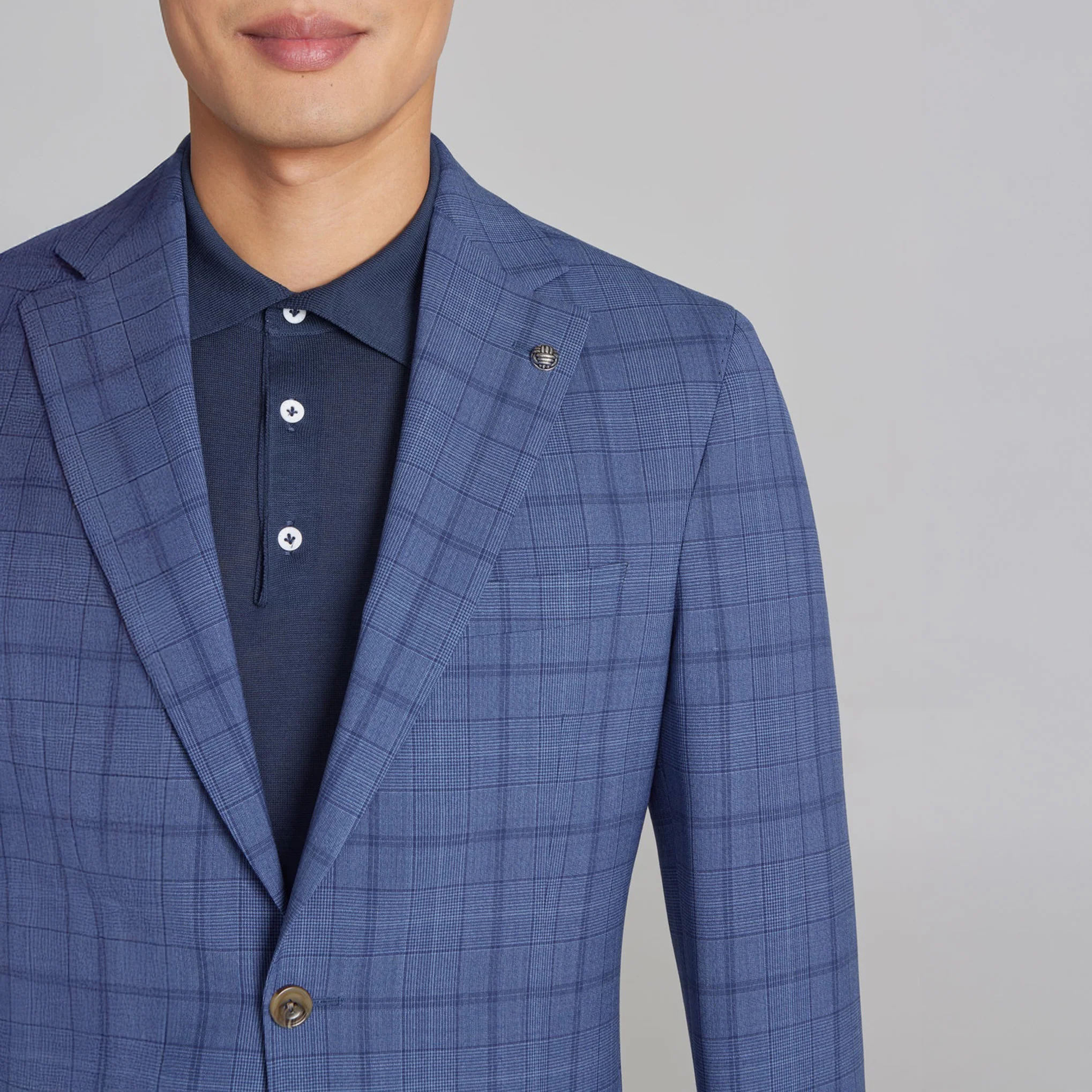 Mid-Blue Tonal Plaid Midland Contemporary Fit DRAGO Wool Suit - Jack Victor - Image 5