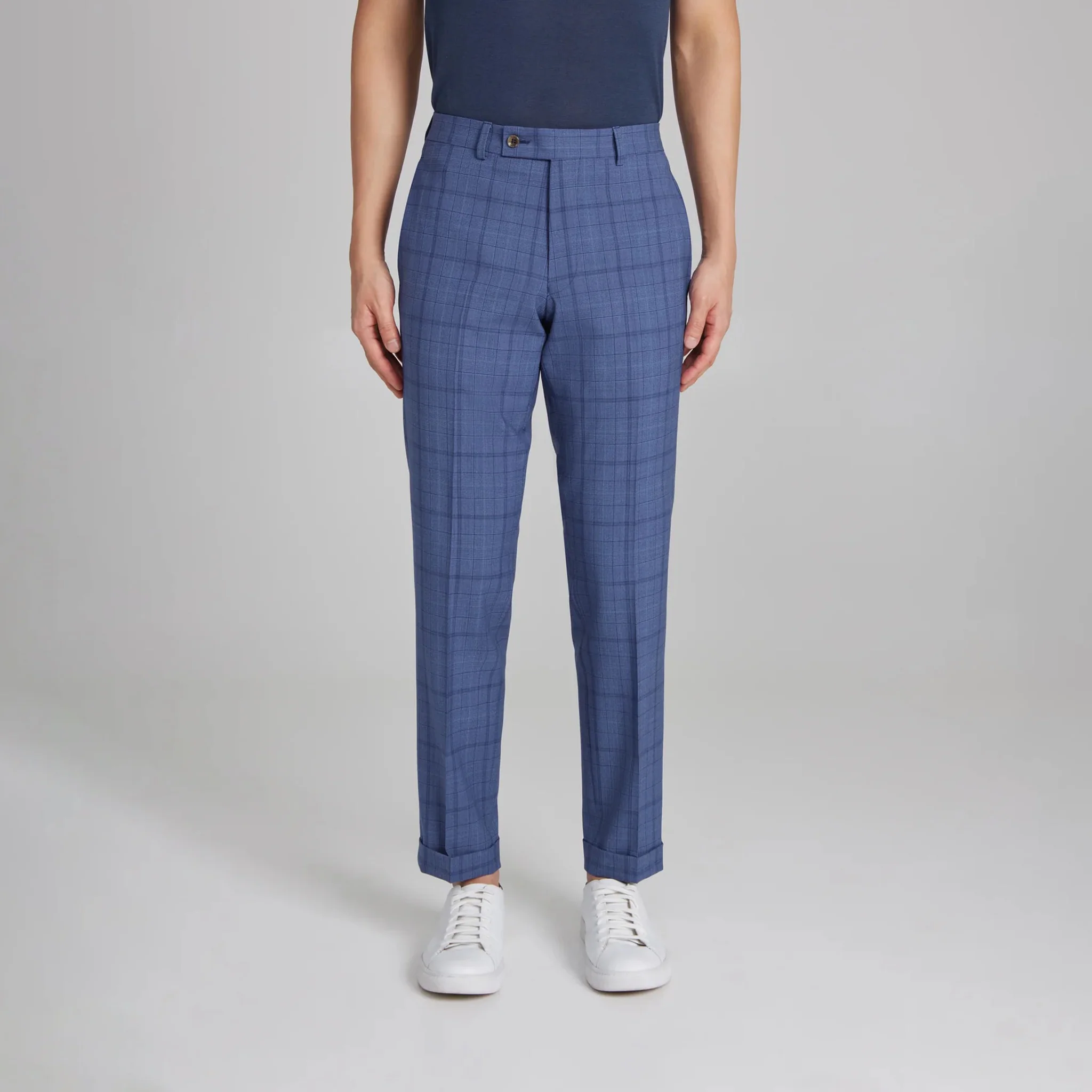 Mid-Blue Tonal Plaid Midland Contemporary Fit DRAGO Wool Suit - Jack Victor - Image 6