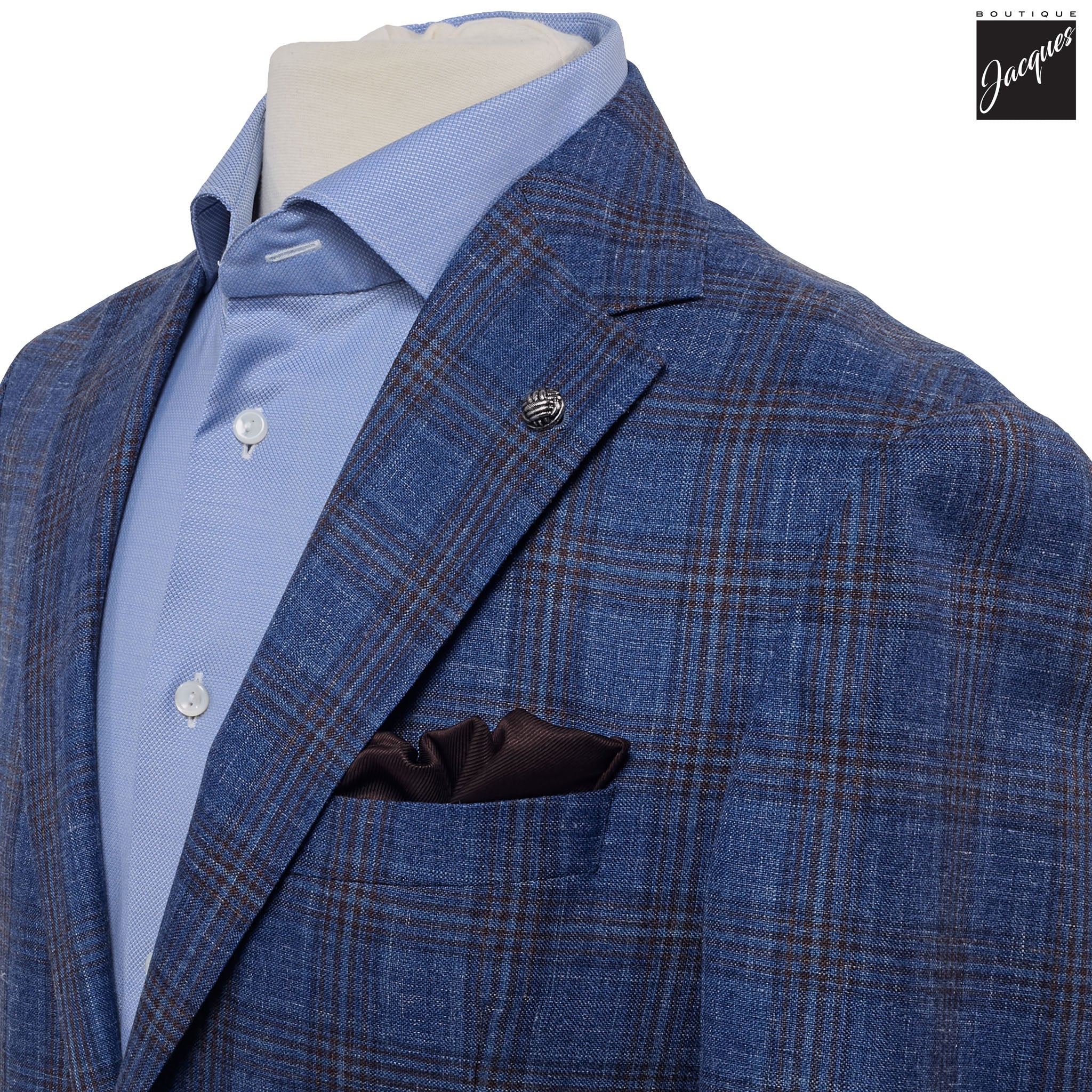 Blue Plaid Wool-Silk-Linen Midland Contemporary Fit Sport Jacket - Jack Victor - Image 2