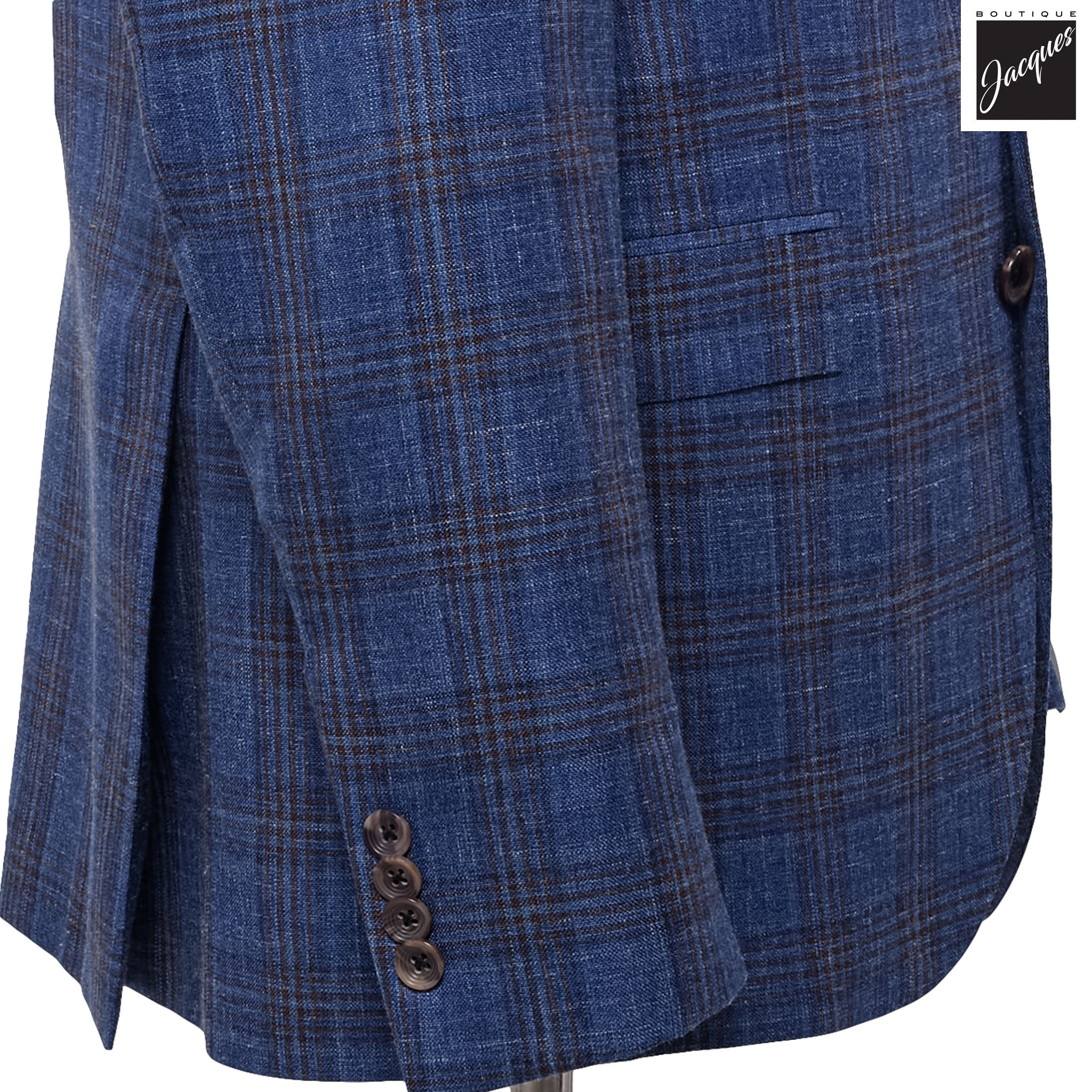 Blue Plaid Wool-Silk-Linen Midland Contemporary Fit Sport Jacket - Jack Victor - Image 3