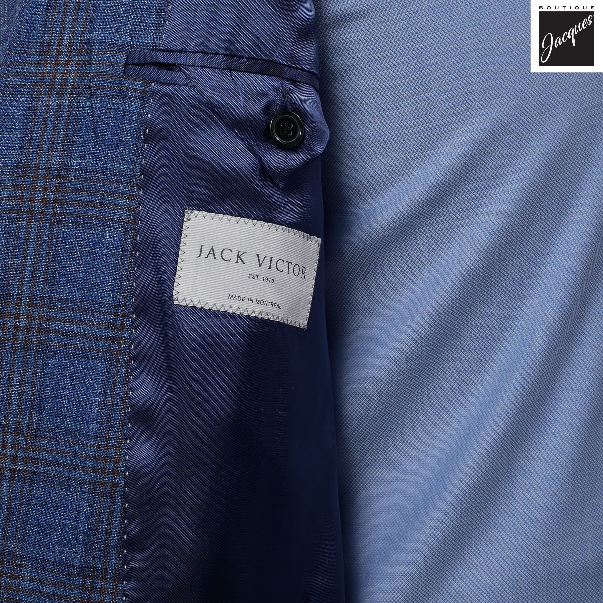 Blue Plaid Wool-Silk-Linen Midland Contemporary Fit Sport Jacket - Jack Victor - Image 4