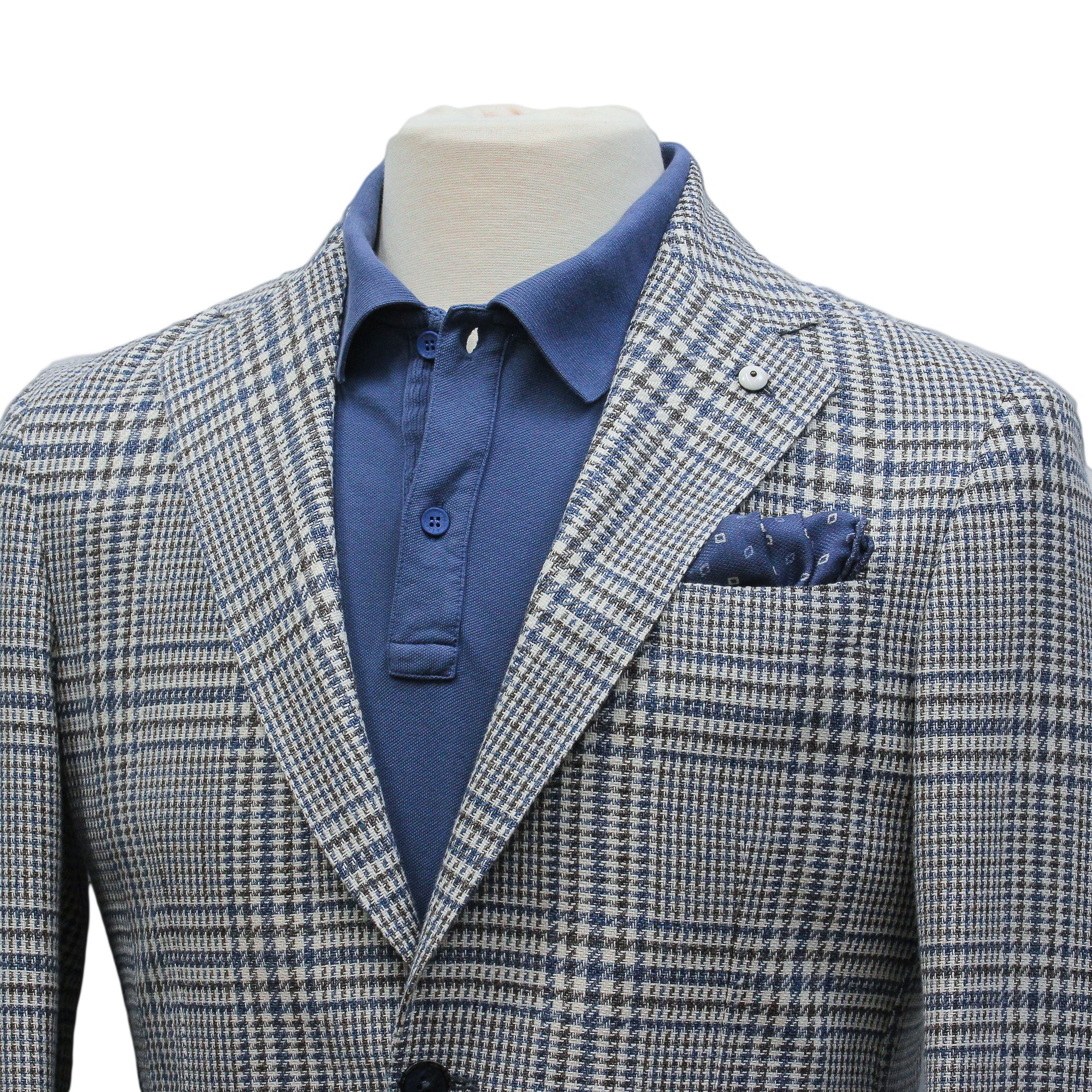 Blue Prince of Wales Cotton Contemporary Fit Sport Jacket - L.B.M 1911 - Image 10